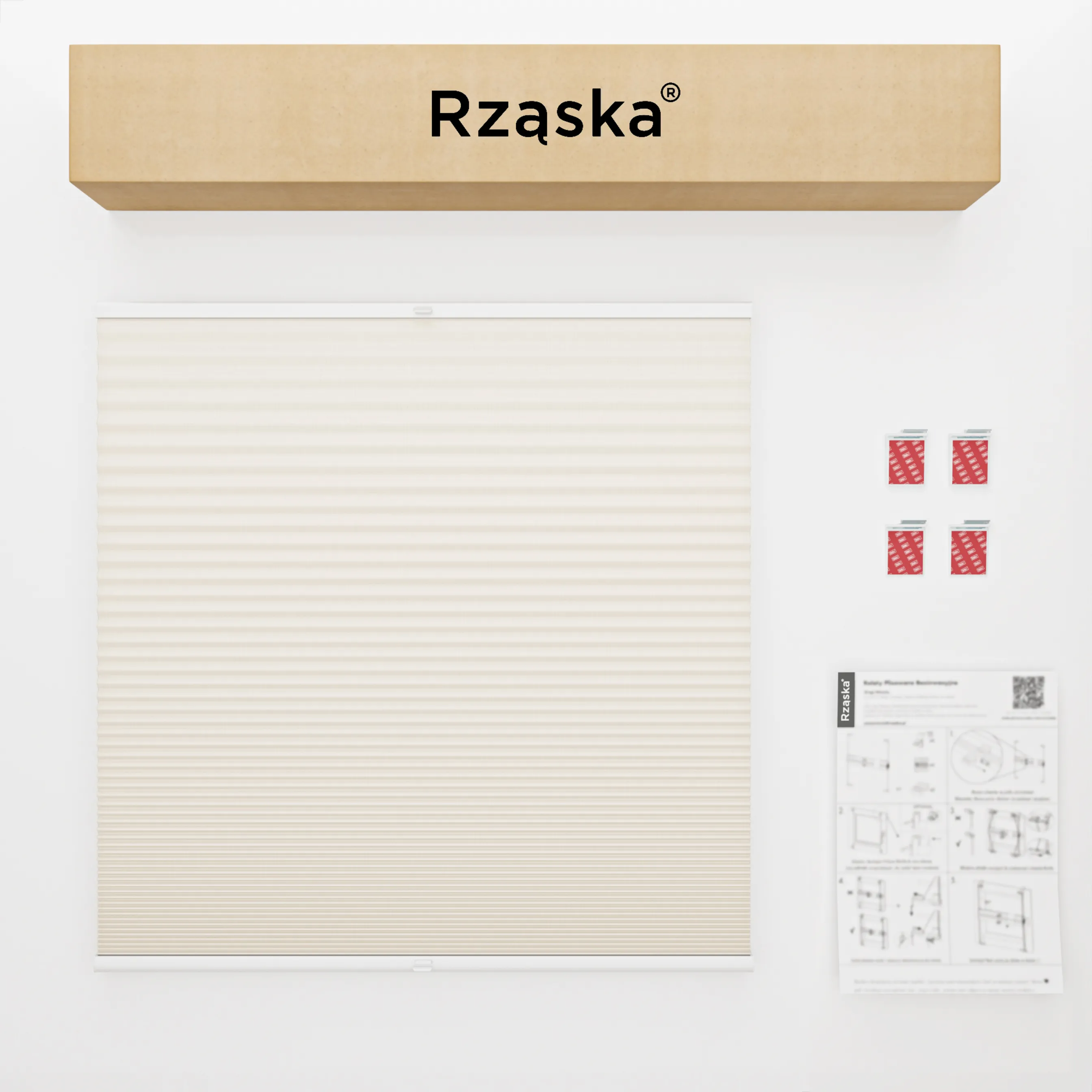 Bezinwazyjna roleta termoizolacyjna Rząska® na wymiar o strukturze plastra miodu kolekcja Honeycomb w kolorze Spokojne wybrzeże, beżowym z profilem dębowym.