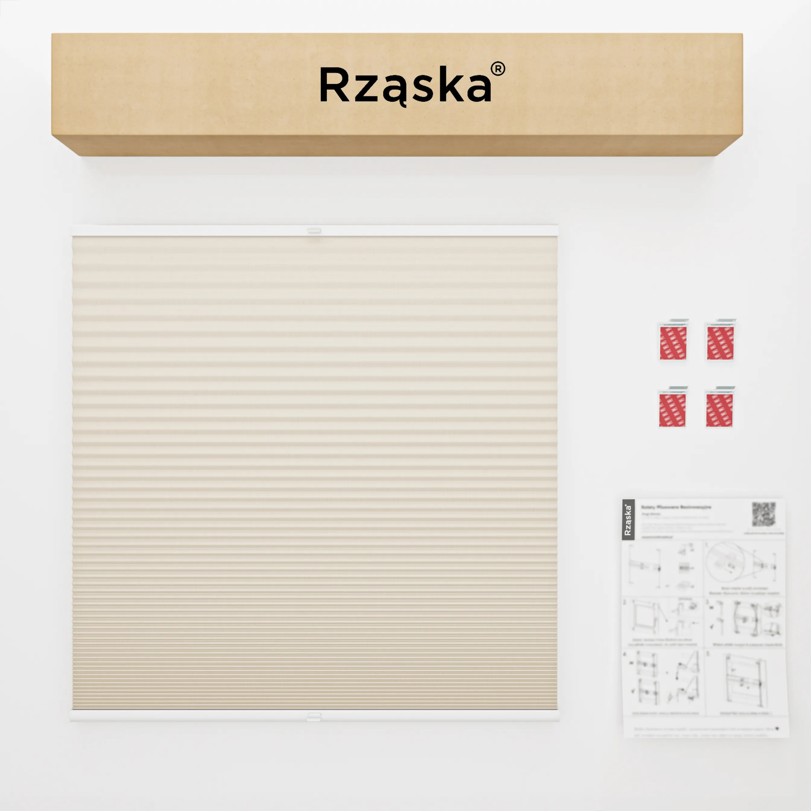 Bezinwazyjna roleta termoizolacyjna Rząska® na wymiar o strukturze plastra miodu kolekcja Honeycomb w kolorze Wydma, beżowym z profilem brązowym.