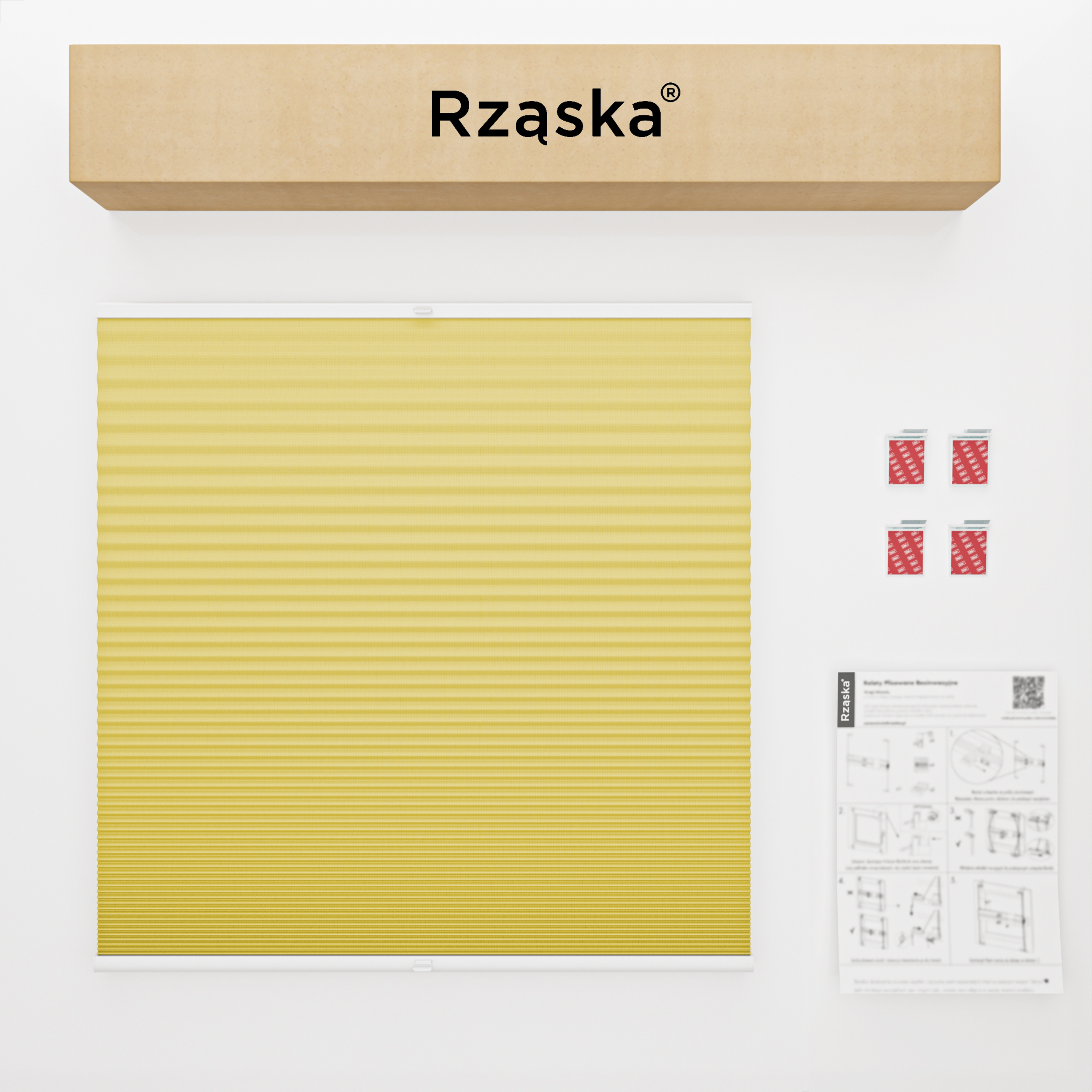 Rząska® rolety wewnętrzne o strukturze plastra miodu • Montaż bezinwazyjny Risnifix • Kolekcja Honeycomb w kolorze Sunburst (żółty)
