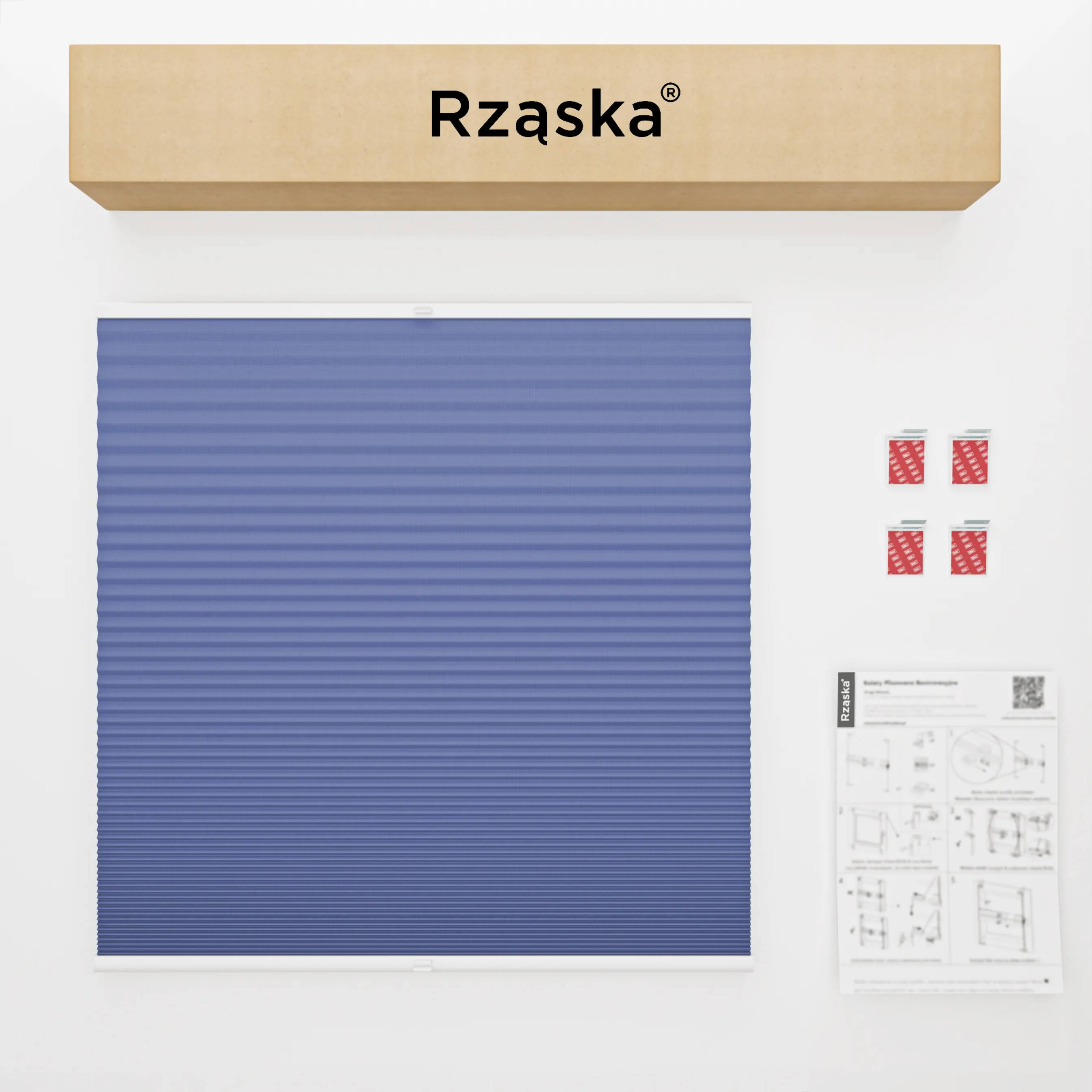 Bezinwazyjna roleta termoizolacyjna Rząska® na wymiar o strukturze plastra miodu kolekcja Honeycomb w kolorze Linia horyzontu, niebieskim z profilem białym.