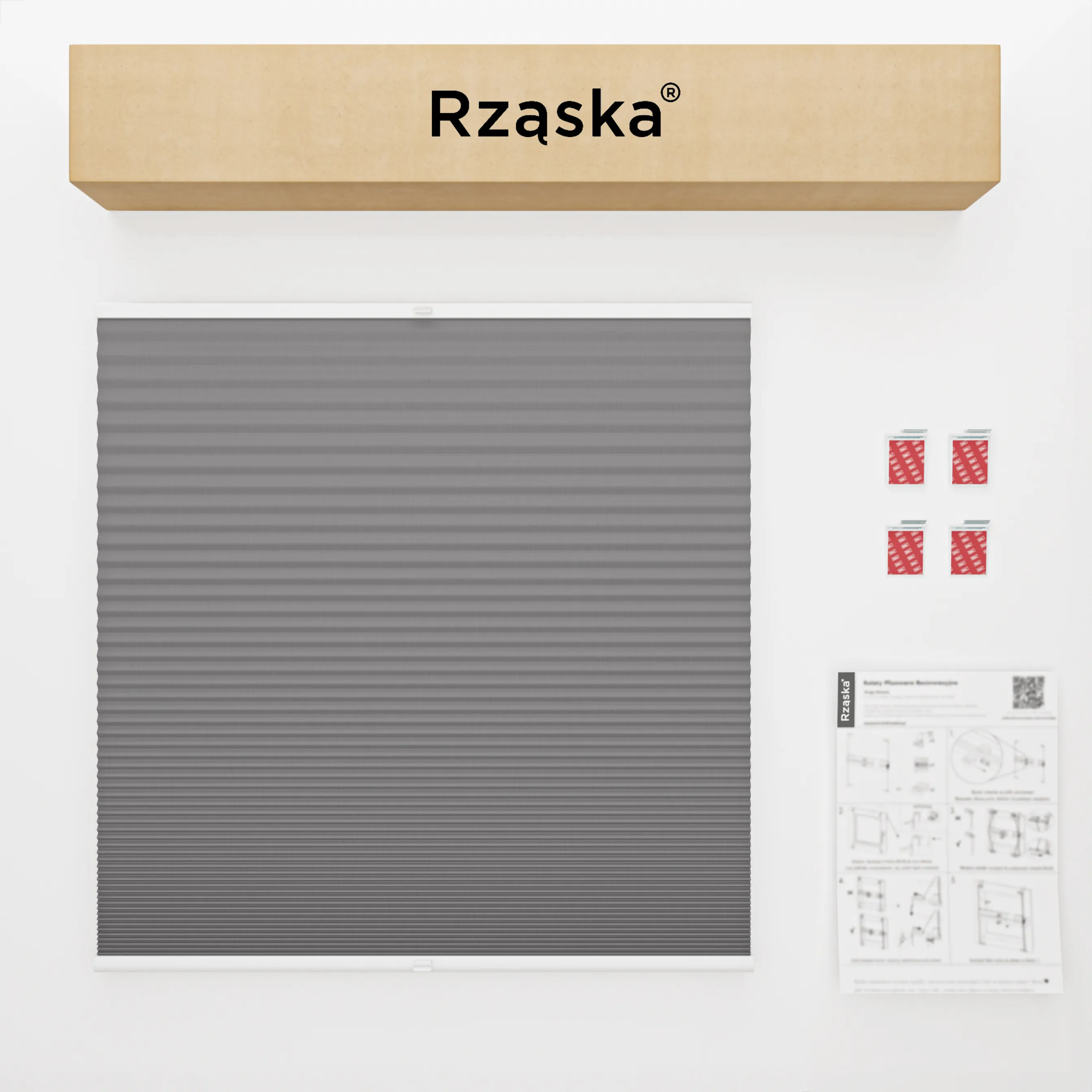 Bezinwazyjna roleta termoizolacyjna Rząska® na wymiar o strukturze plastra miodu kolekcja Honeycomb w kolorze Tango o zmierzchu, szarym z profilem antracytowym.