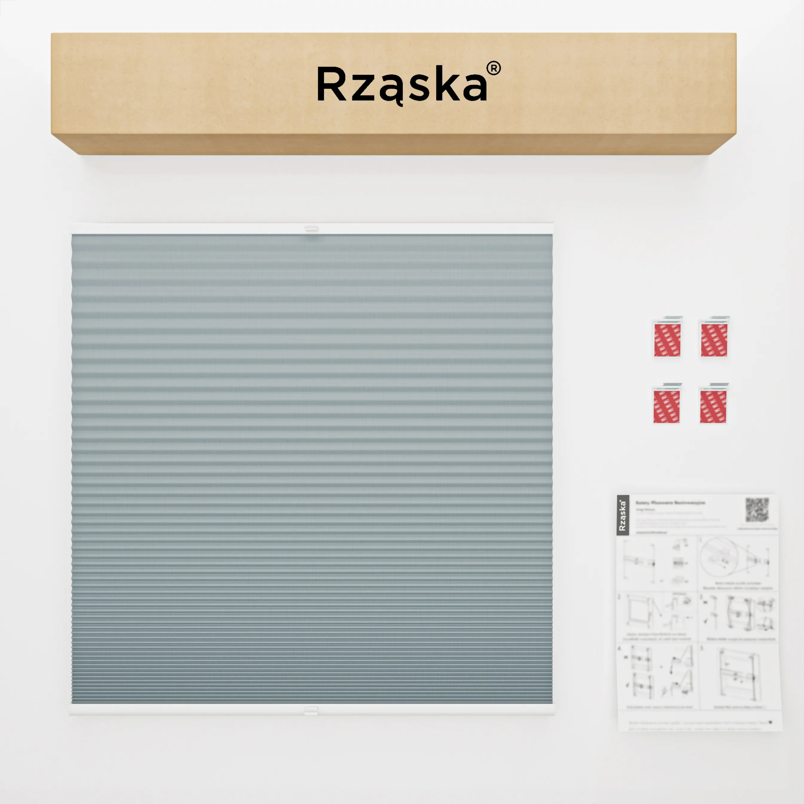 Bezinwazyjna roleta termoizolacyjna Rząska® na wymiar o strukturze plastra miodu kolekcja Honeycomb w kolorze Siódme niebo, pastolowy błękit z profilem białym.