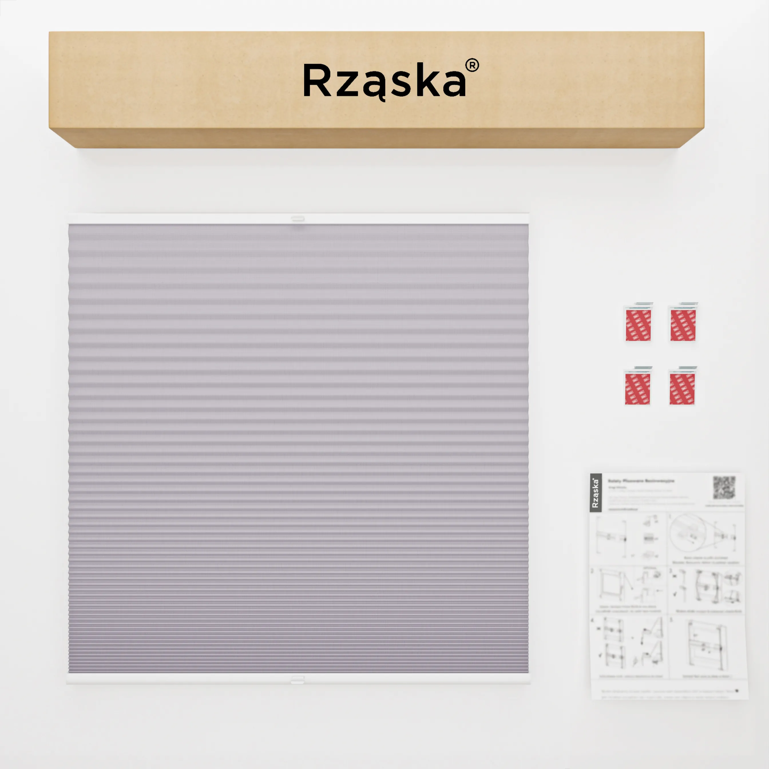 Bezinwazyjna roleta termoizolacyjna Rząska® na wymiar o strukturze plastra miodu kolekcja Honeycomb w kolorze Japońska Wiśnia, pastelowy fiolet z profilem białym.