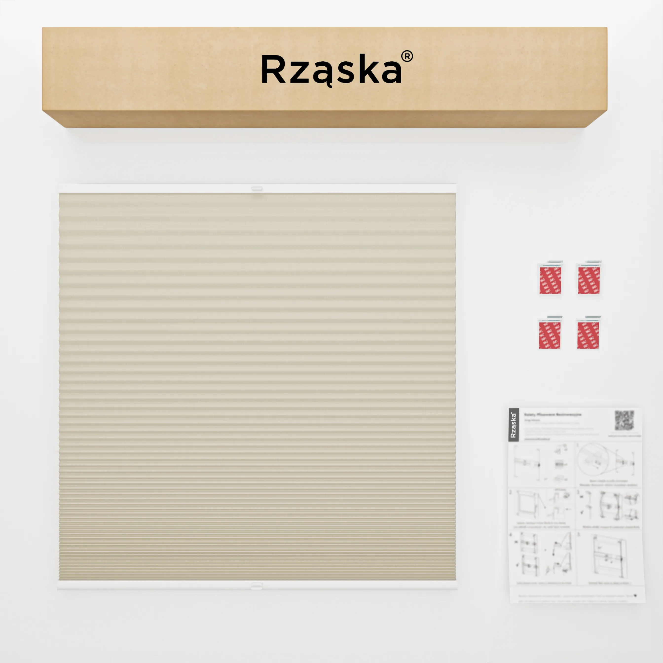 Bezinwazyjna roleta termoizolacyjna Rząska® na wymiar o strukturze plastra miodu kolekcja Honeycomb w kolorze Belgijskie Gofry, kremowym z profilem białym.