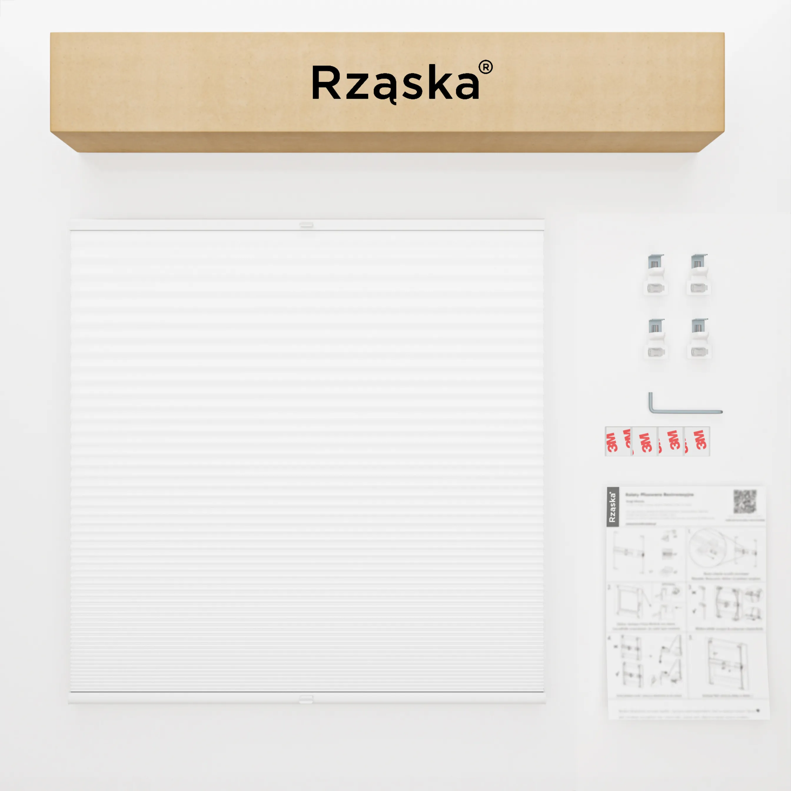 Bezinwazyjne plisy Blackout Rząska® na wymiar o strukturze plastra miodu kolekcja Honeycomb w kolorze Światło księżyca, białym z profilem brązowym.