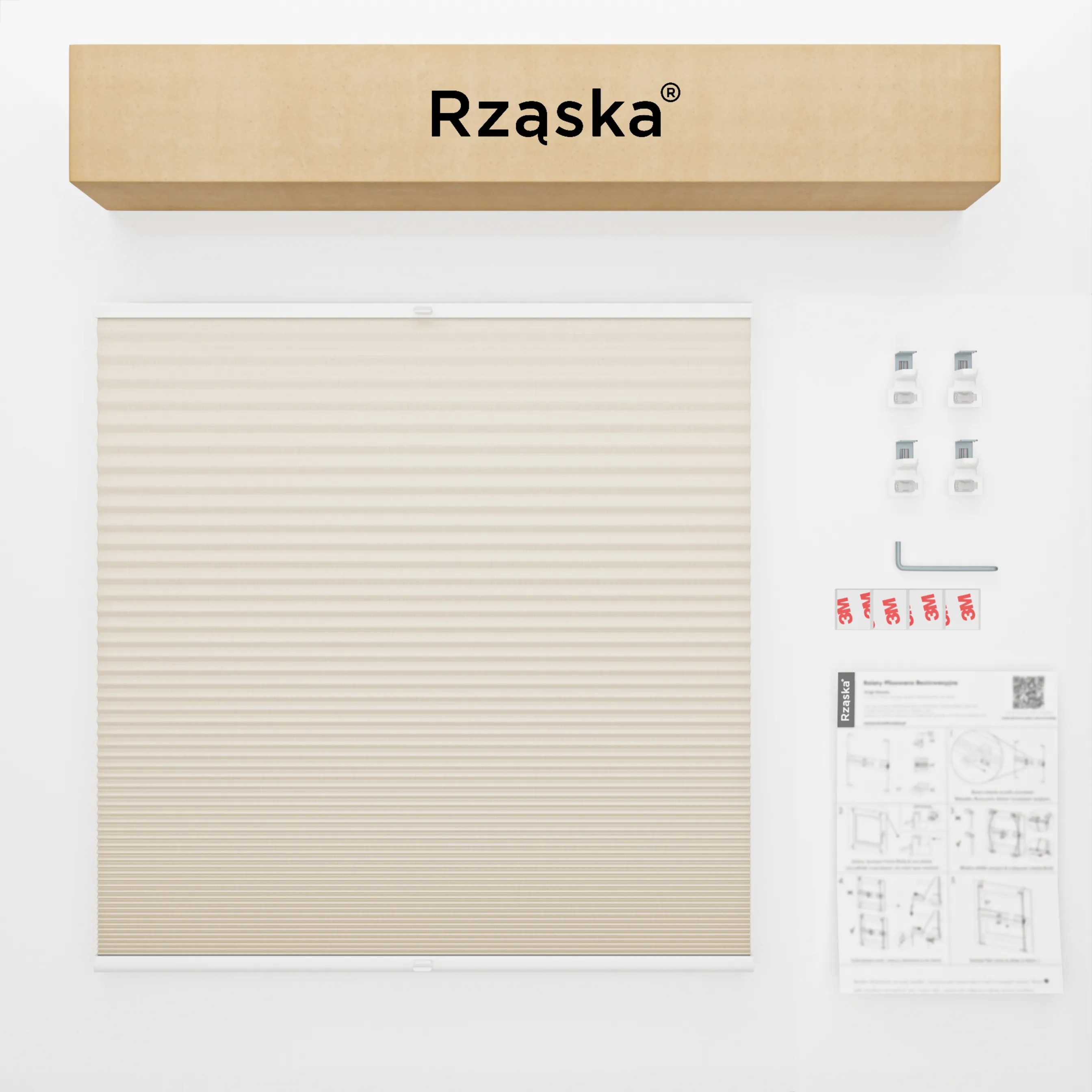 Bezinwazyjne plisy Blackout Rząska® na wymiar o strukturze plastra miodu kolekcja Honeycomb w kolorze Wydma, beżowym z profilem brązowym.