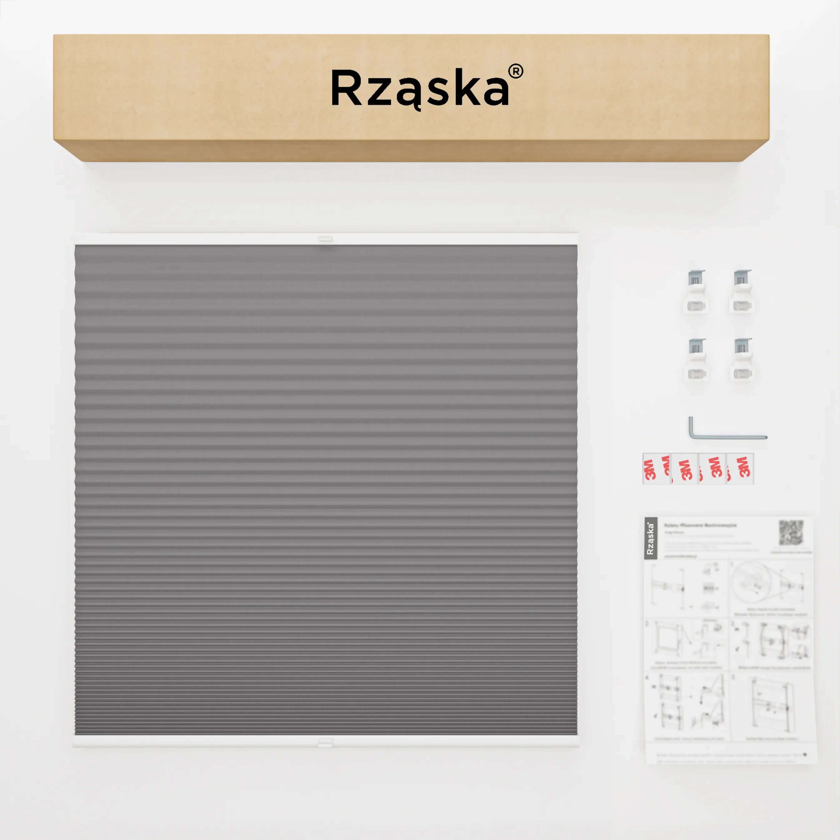 Bezinwazyjne plisy Blackout Rząska® na wymiar o strukturze plastra miodu kolekcja Honeycomb w kolorze Tango o zmierzchu, szarym z profilem antracytowym.