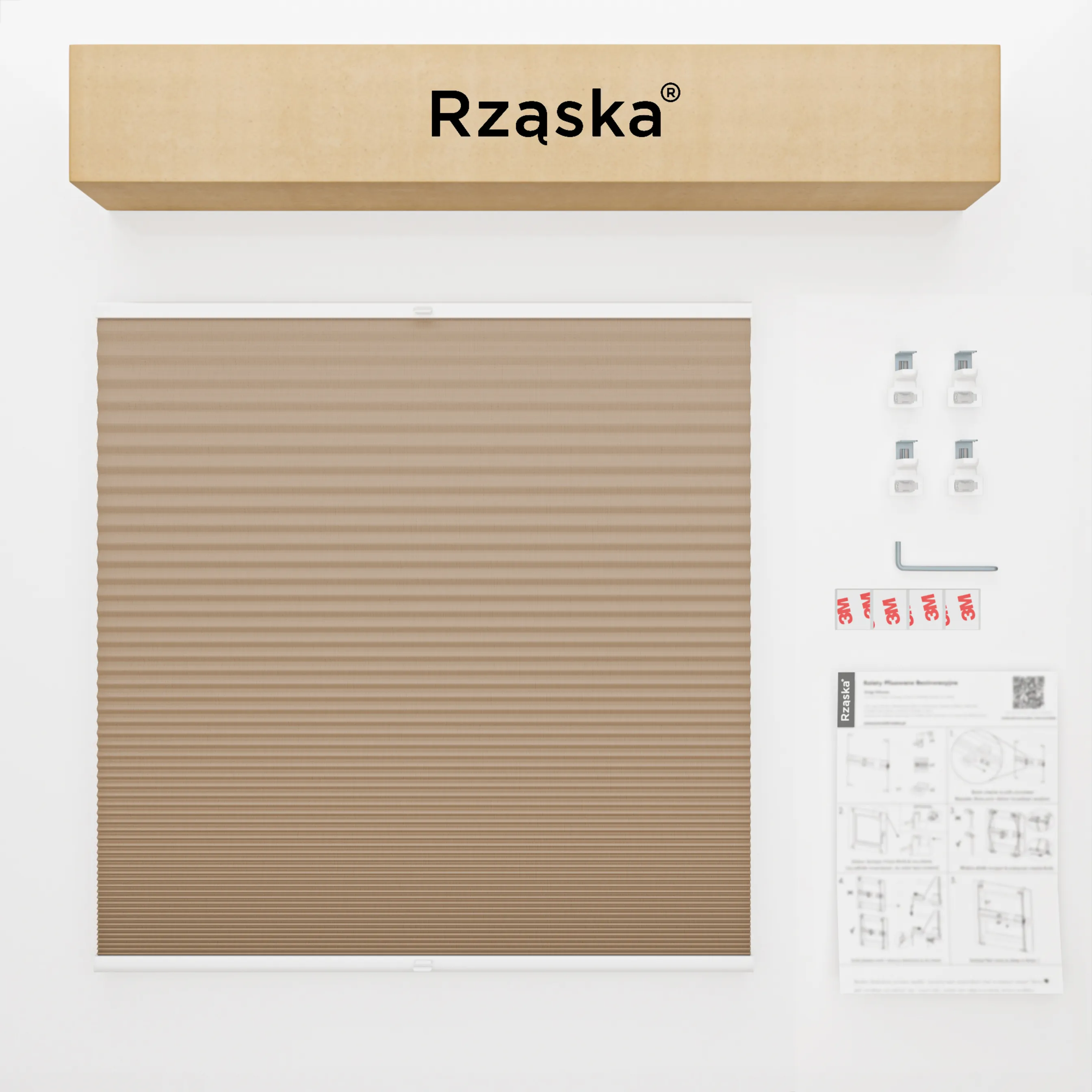 Bezinwazyjne plisy Blackout Rząska® na wymiar o strukturze plastra miodu kolekcja Honeycomb w kolorze Drewno klonowe, brązowym z profilem białym.