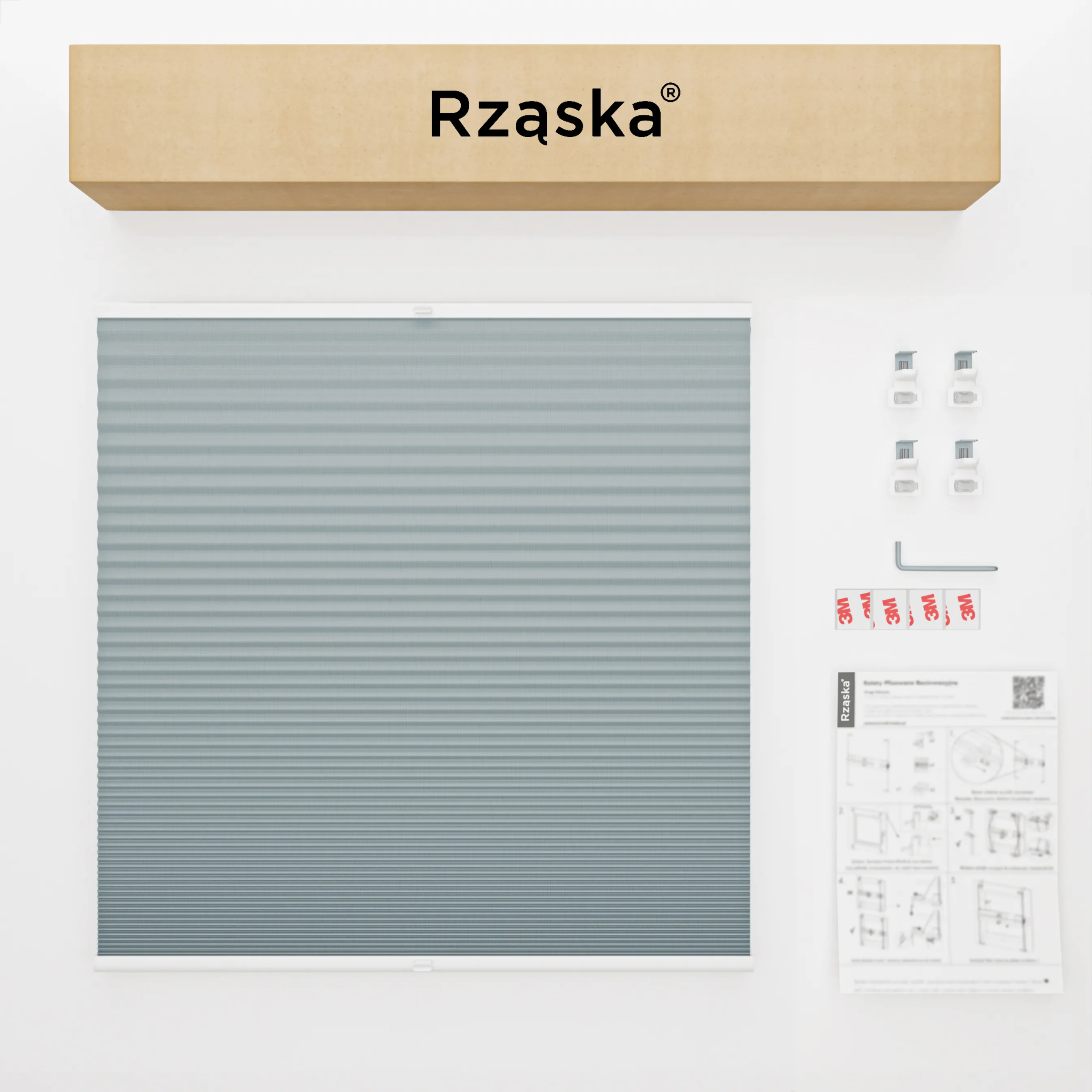 Bezinwazyjne plisy Blackout Rząska® na wymiar o strukturze plastra miodu kolekcja Honeycomb w kolorze Siódme niebo, pastolowy błękit z profilem białym.