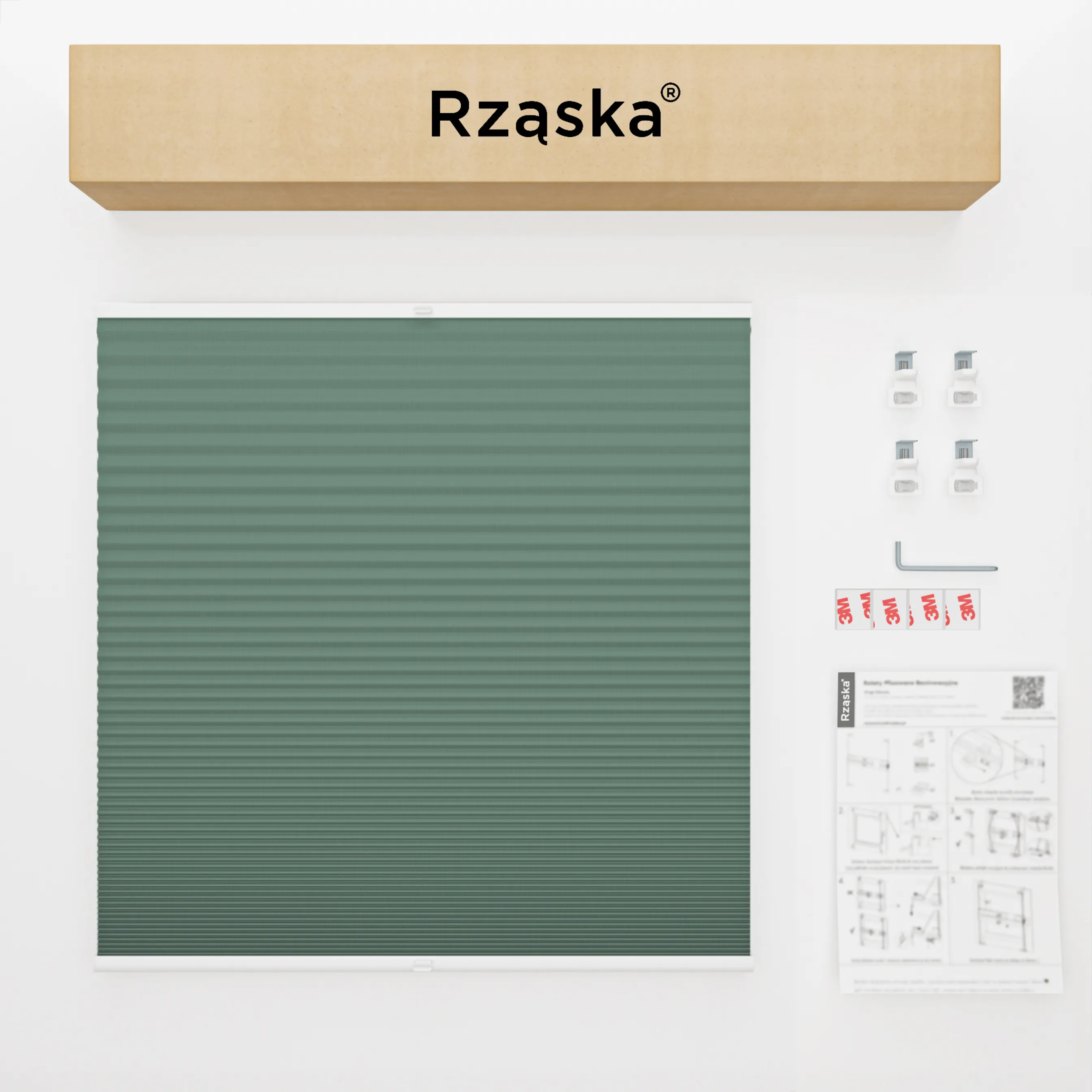 Bezinwazyjne plisy Blackout Rząska® na wymiar o strukturze plastra miodu kolekcja Honeycomb w kolorze Królestwo Oz, jasnozielonym z profilem srebrnym.