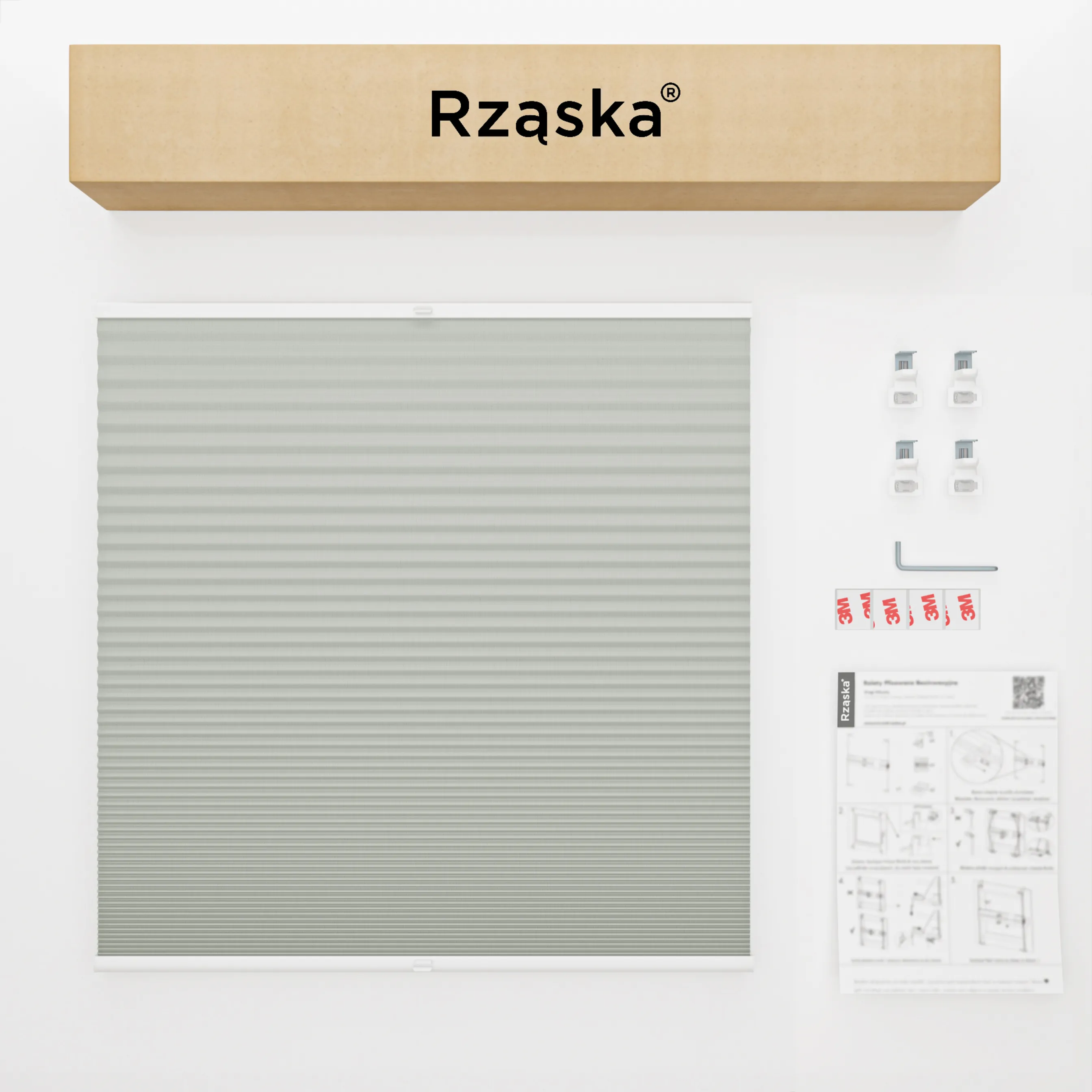 Bezinwazyjne plisy Blackout Rząska® na wymiar o strukturze plastra miodu kolekcja Honeycomb w kolorze Dzwoneczkowy Pył, pastelowa zieleń z profilem dębowym.