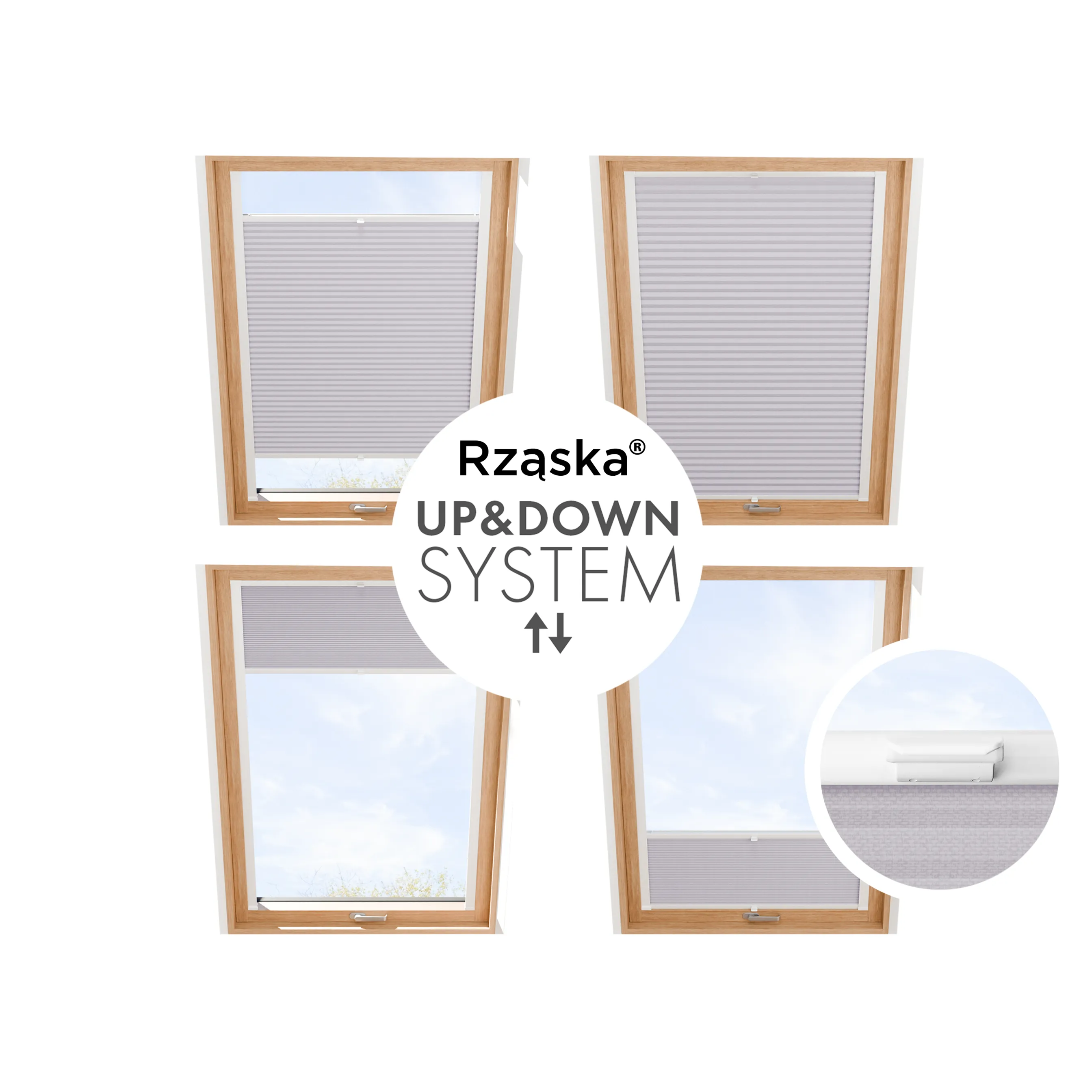 Rząska® Roleta na okno dachowe, uchwyty Risinfix do przykręcania, kolekcja Honeycomb o struktorze plastra miodu w kolorze Japońska Wiśnia, pastelowy fiolet z profilem białym.