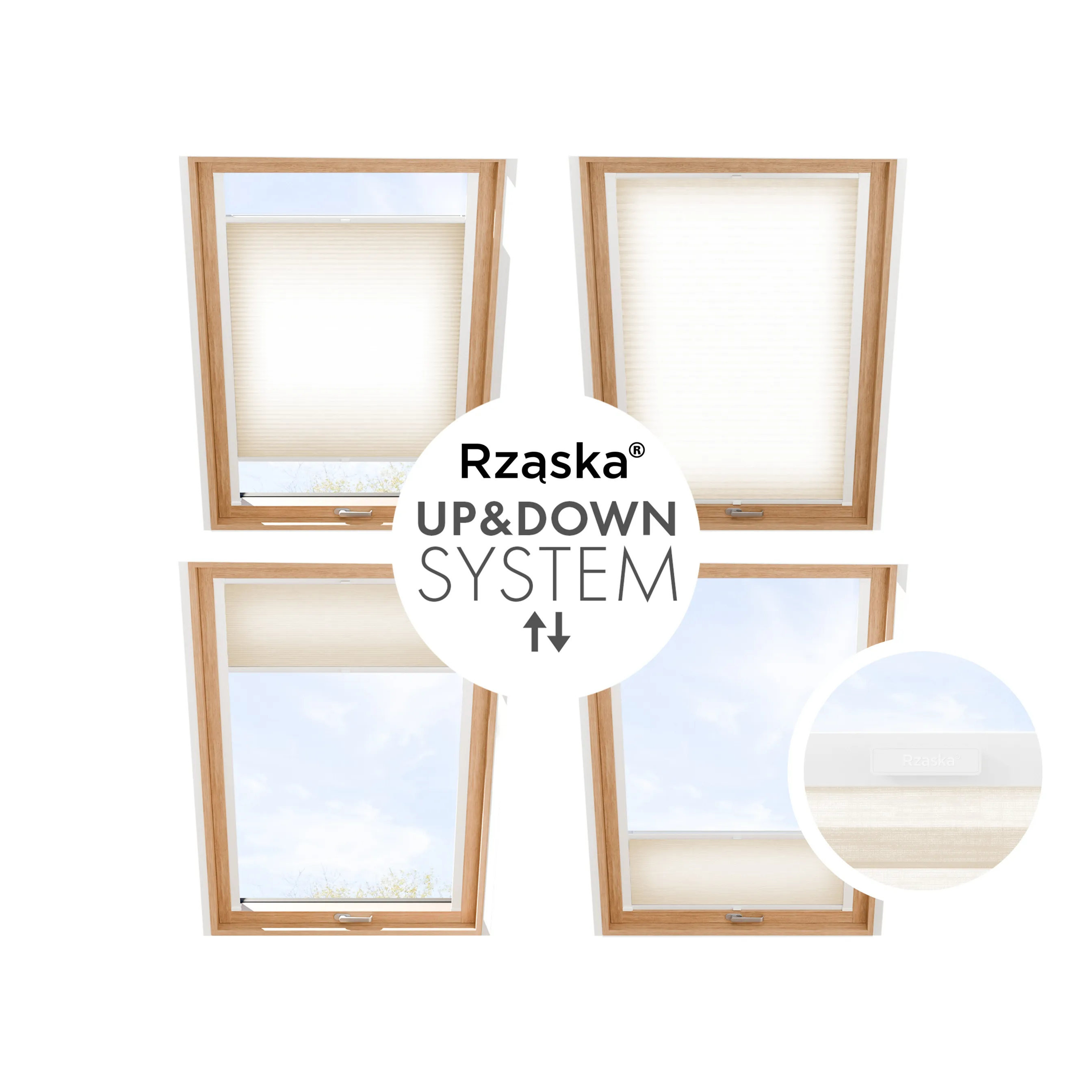 Rząska® dachowa roleta plisowana na wymiar • Thermo Honeycomb (Plaster Miodu): kolor tkaniny Krem Sezamowy, kremowy • kolor profili biały