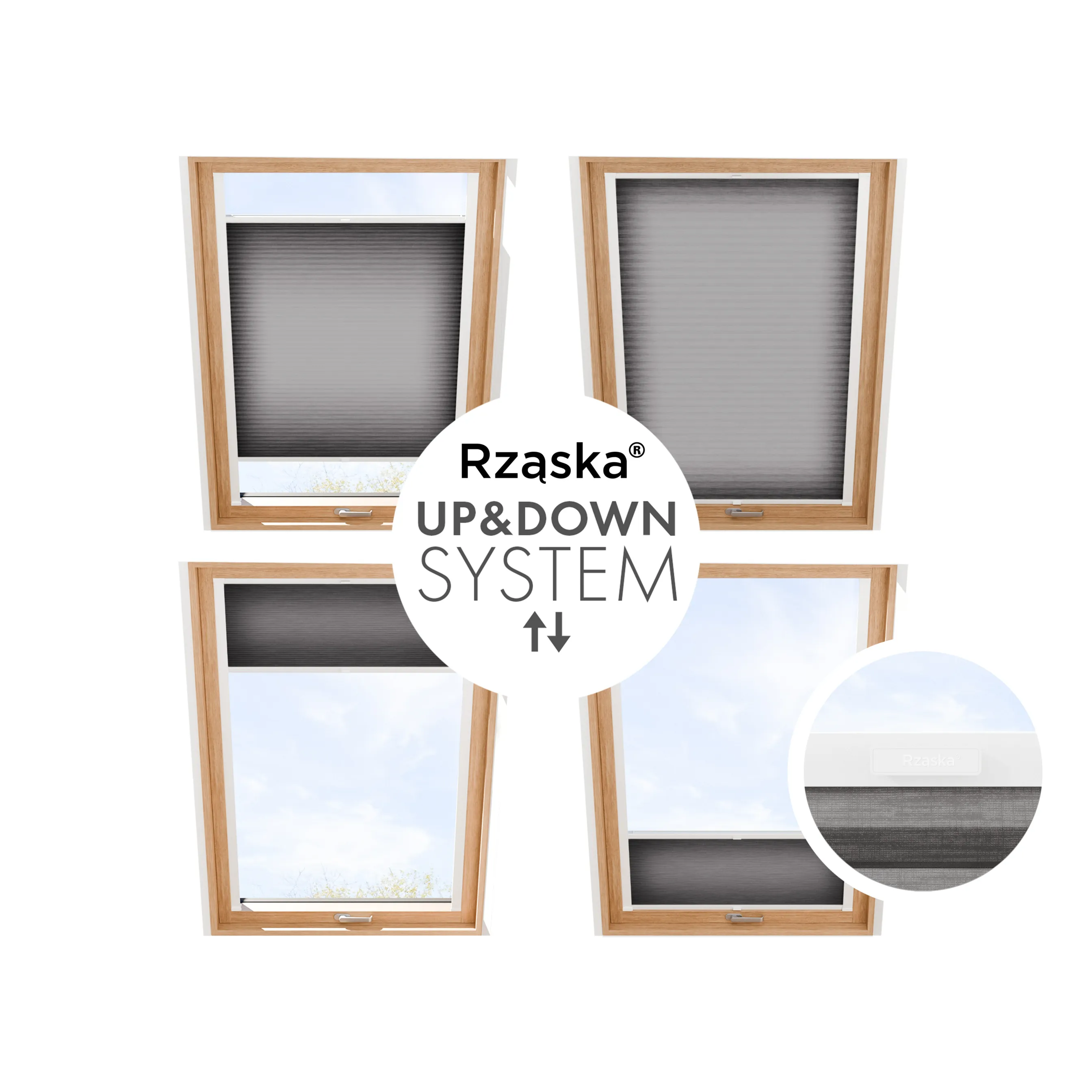 Rząska® dachowa roleta plisowana na wymiar • Thermo Honeycomb (Plaster Miodu): kolor tkaniny Nocna Przekąska, czarny • kolor profili biały