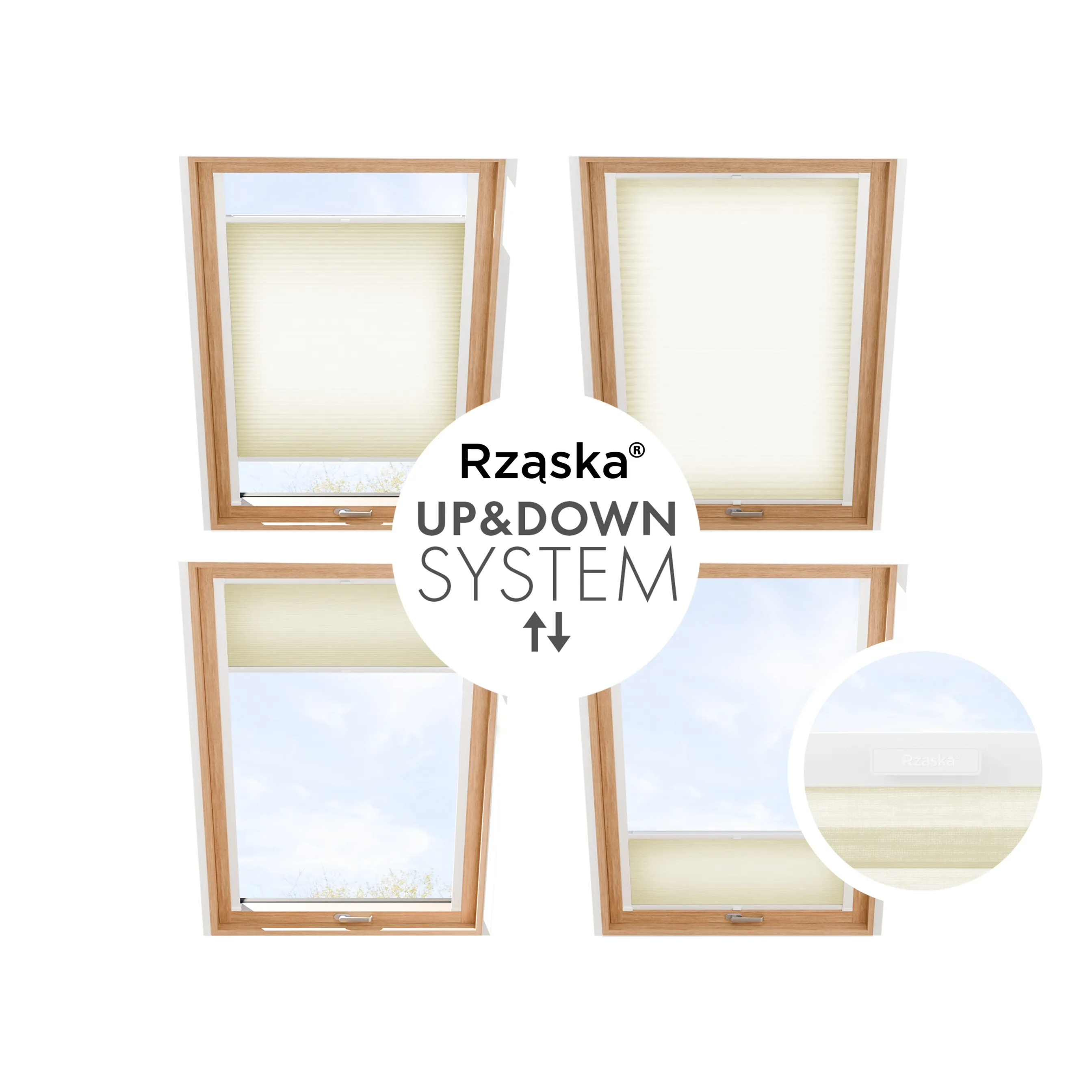 Rząska® dachowa roleta plisowana na wymiar • Thermo Honeycomb (Plaster Miodu): kolor tkaniny Maślane Ciastko, beżowy • kolor profili biały