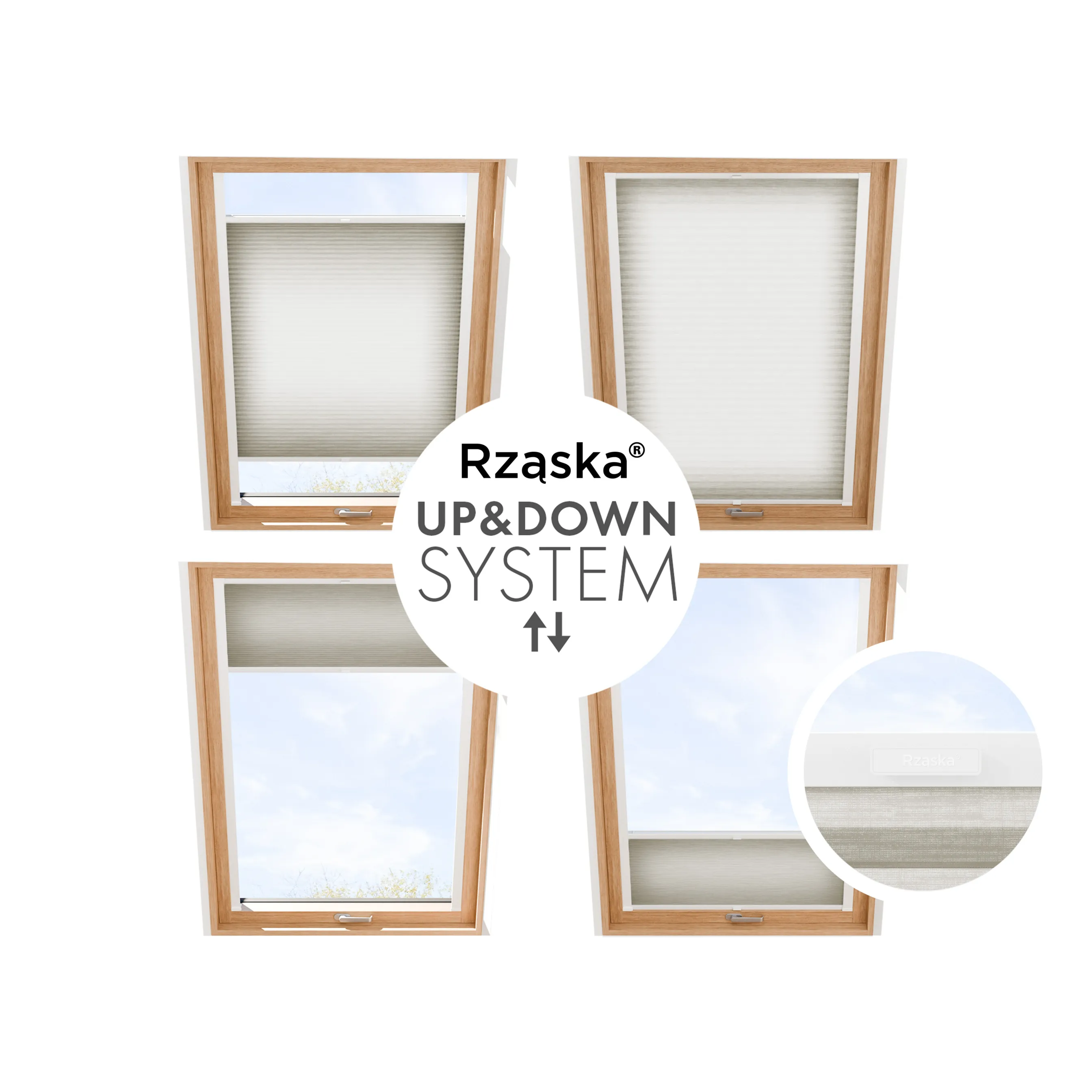 Rząska® dachowa roleta plisowana na wymiar • Thermo Honeycomb (Plaster Miodu): kolor tkaniny Chia Pudding, szary • kolor profili biały