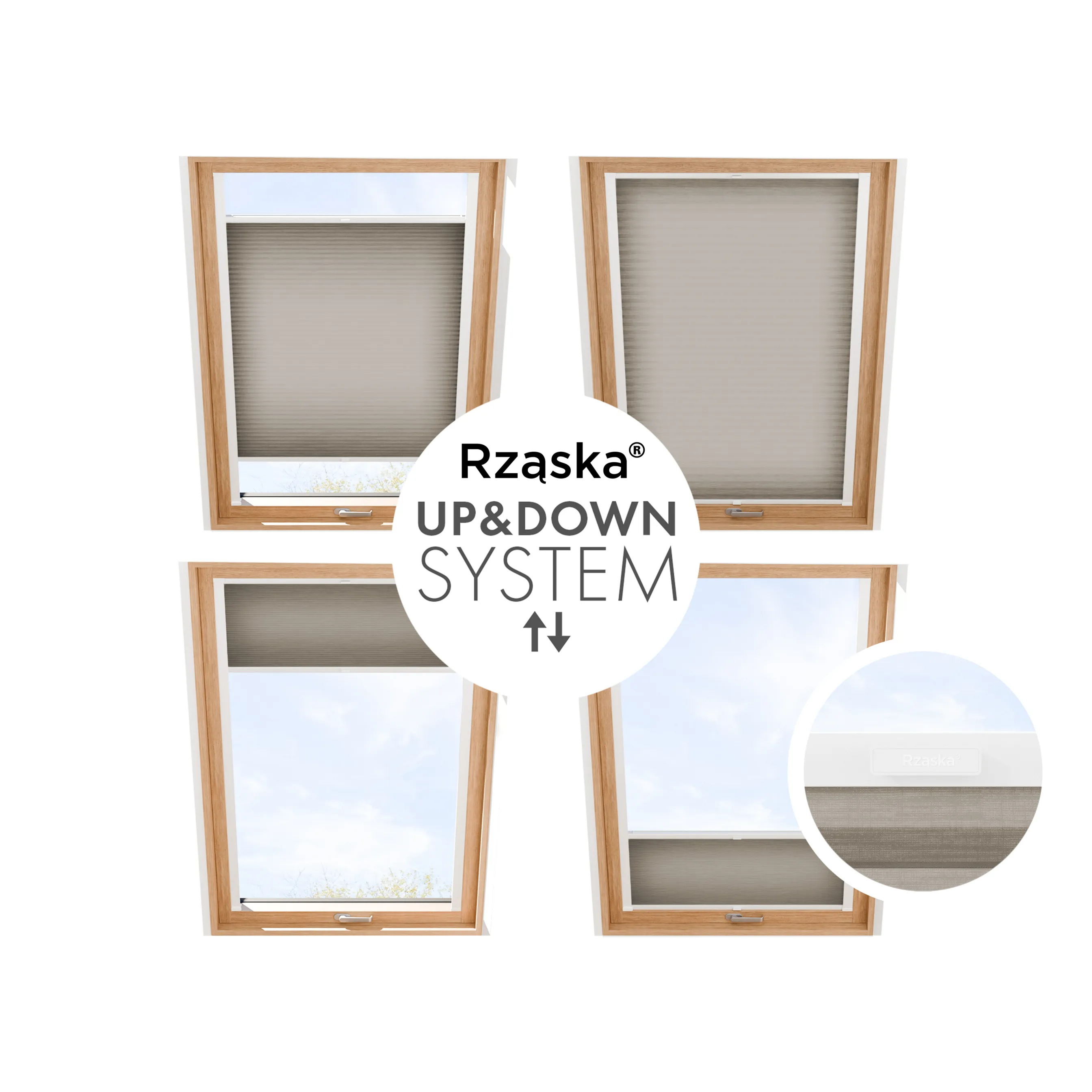 Rząska® dachowa roleta plisowana na wymiar • Thermo Honeycomb (Plaster Miodu): kolor tkaniny Gorzka Trufla, ciemnoszary • kolor profili biały