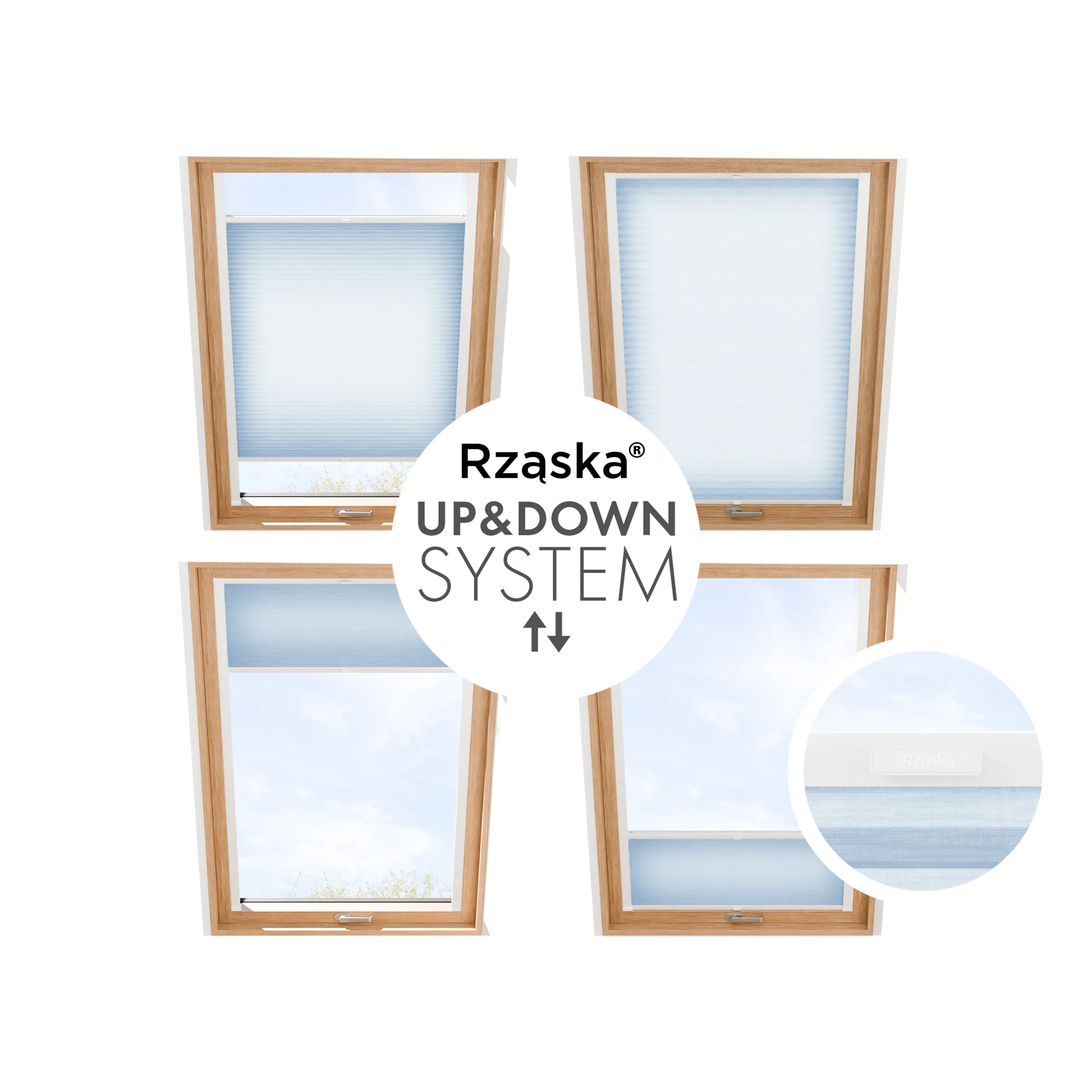 Rząska® dachowa roleta plisowana na wymiar • Thermo Honeycomb (Plaster Miodu): kolor tkaniny Niebiański sorbet, jasnoniebieski • kolor profili biały