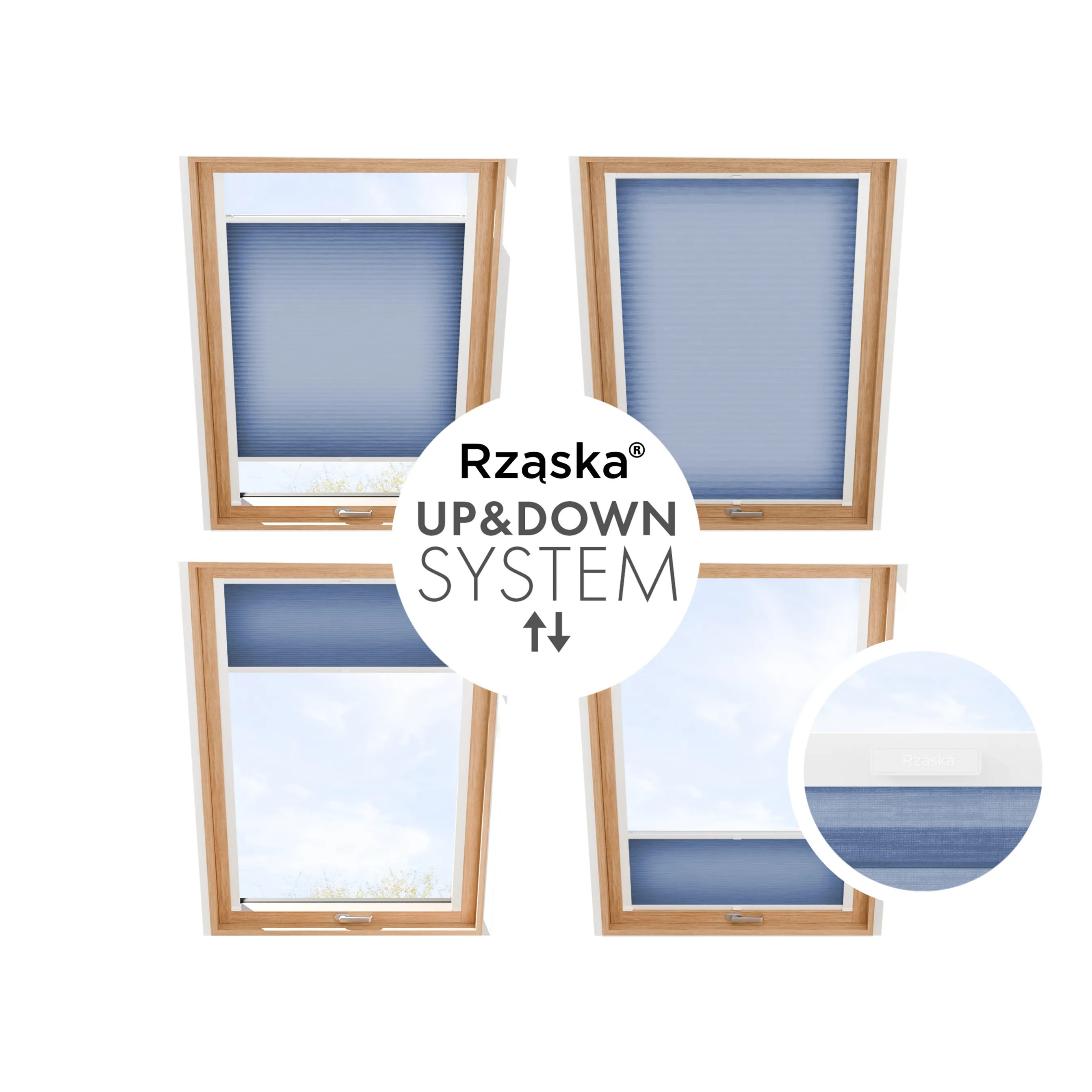 Rząska® dachowa roleta plisowana na wymiar • Thermo Honeycomb (Plaster Miodu): kolor tkaniny Borówkowy Blues, ciemnoniebieski • kolor profili biały