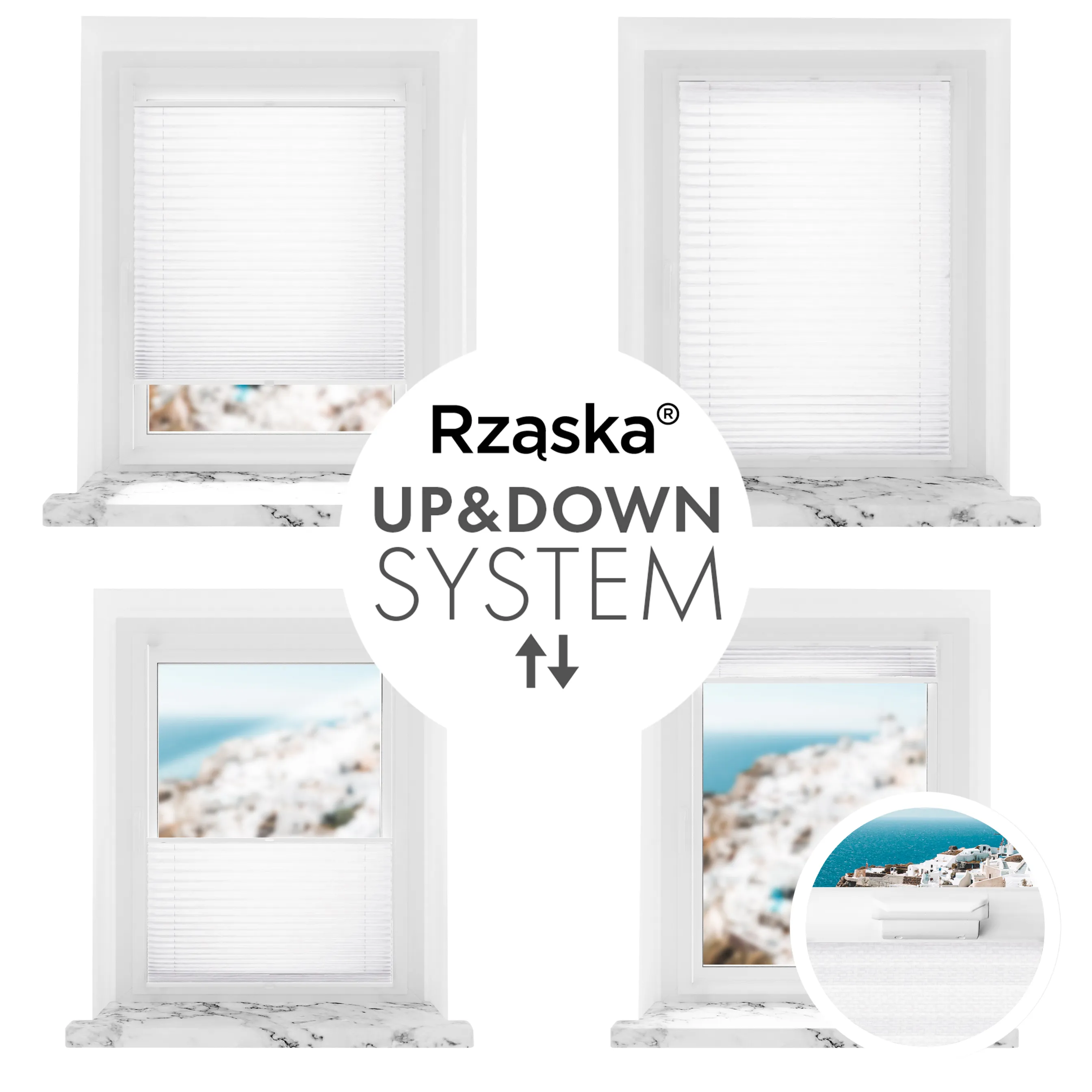 Bezinwazyjne plisy na okno Rząska® pod na wymiar, uchwyty Risinfix Incognito X do zaciskania, kolekcja Dolomite w kolorze Zimny poranek, szarym z profilem srebrnym.