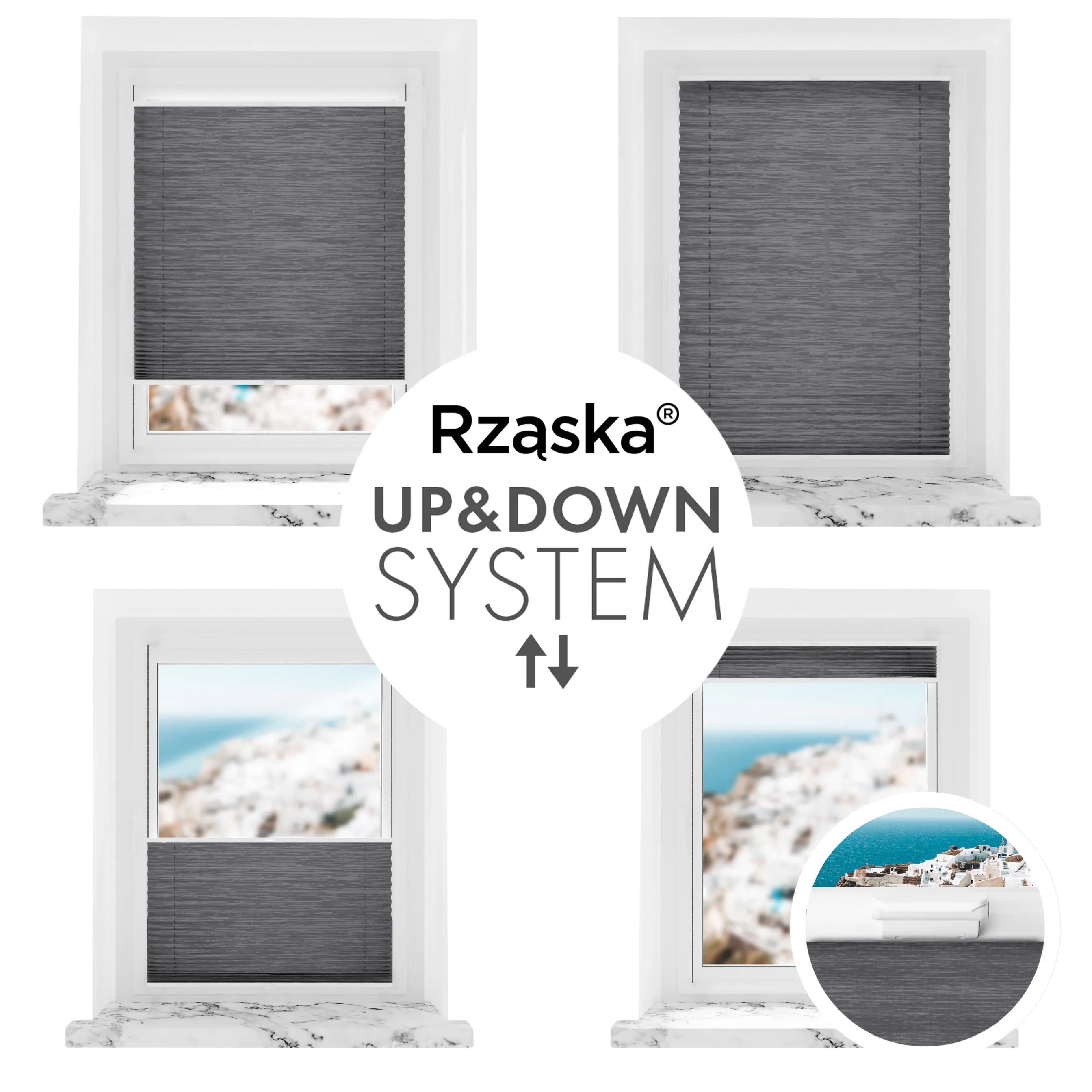 Bezinwazyjne plisy na okno Rząska® pod na wymiar, uchwyty Risinfix Incognito X do zaciskania, kolekcja Dolomite w kolorze Ciemny vintage, szarym z profilem orzechowym.