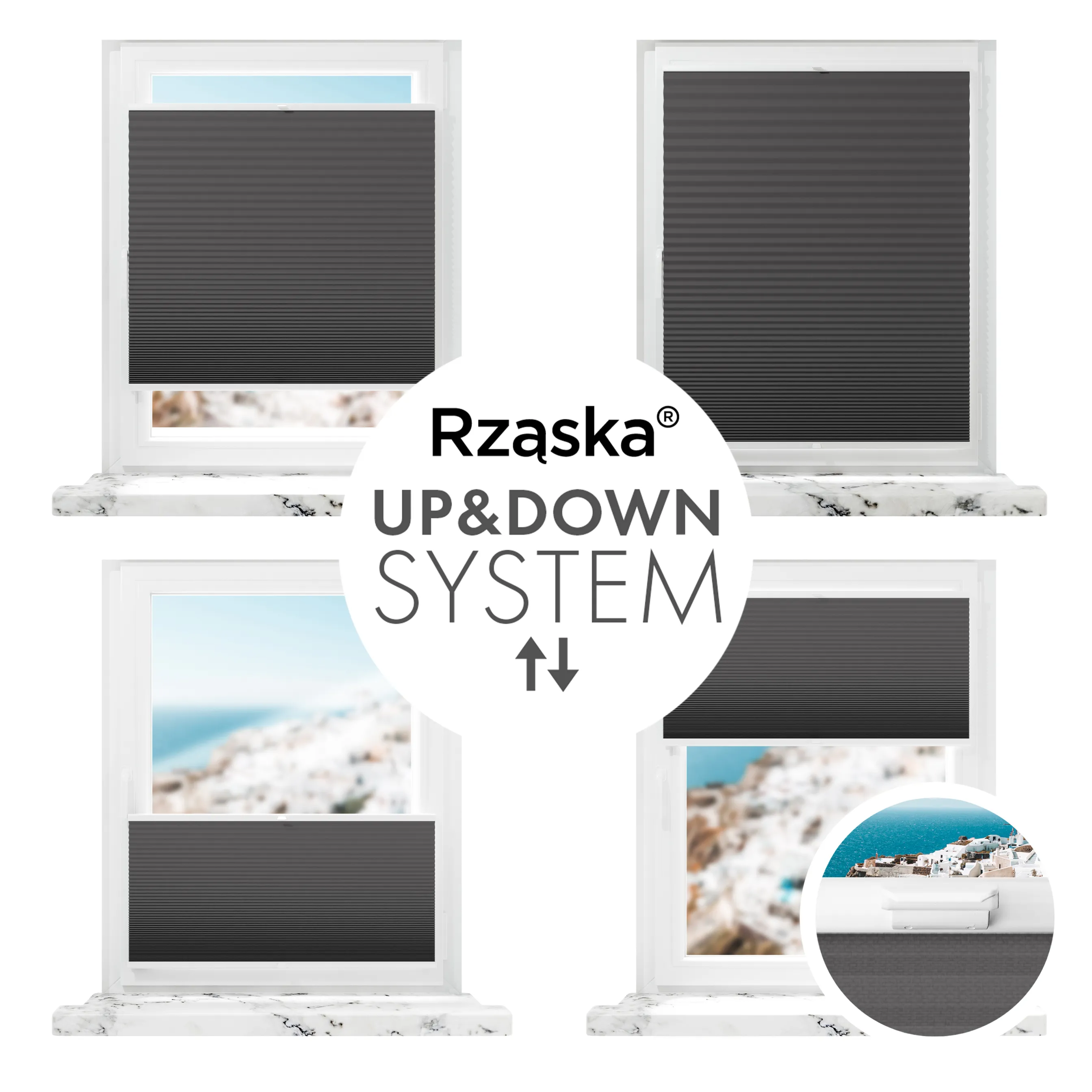 Inwazyjne plisy, rolety termoizolacyjne Rząska® na wymiar o strukturze plastra miodu kolekcja Honeycomb w kolorze Gwiaździsta noc, czarnym z profilem białym.