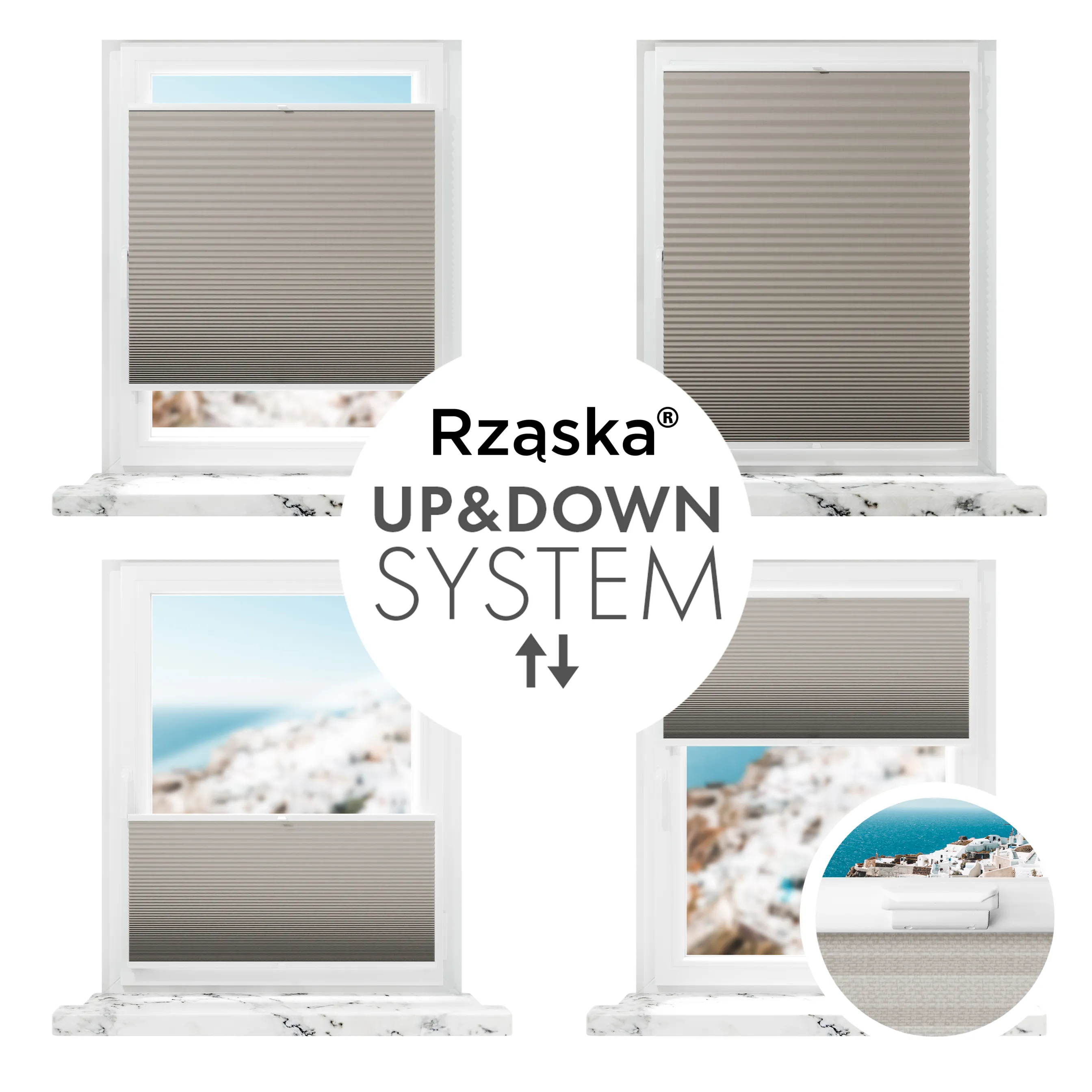 Inwazyjne plisy zaciemniające Rząska® na wymiar o strukturze plastra miodu kolekcja Honeycomb w kolorze Szary Dotyk, pastelowym szarym z profilem antracytowym.