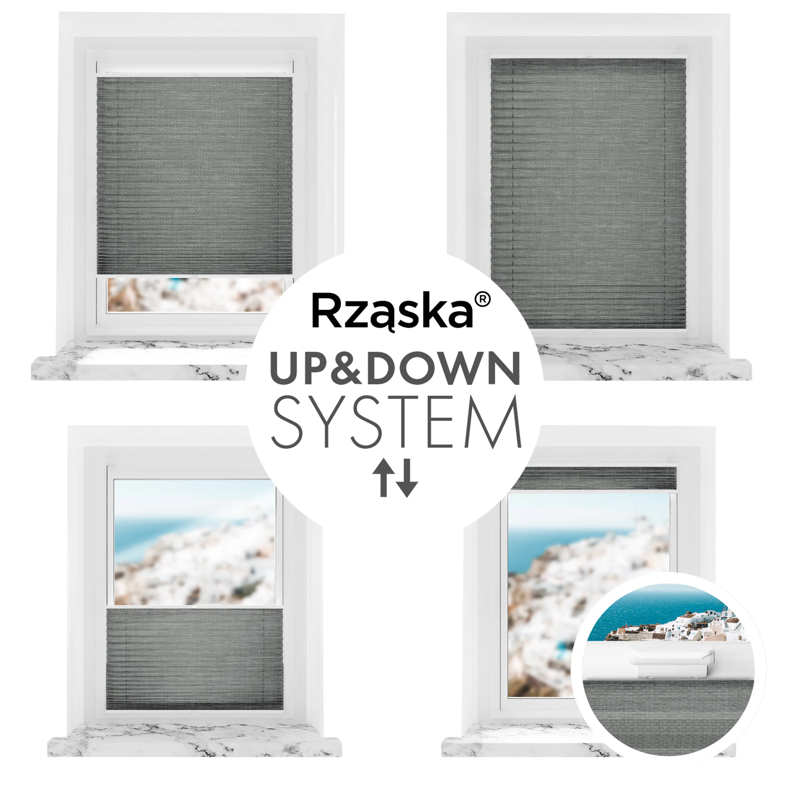 Bezinwazyjne plisy okienne Rząska® na wymiar, uchwyty Risinfix Incognito X do zaciskania, kolekcja Melange w kolorze Czarna perła, czarnym z profilem brązowym.