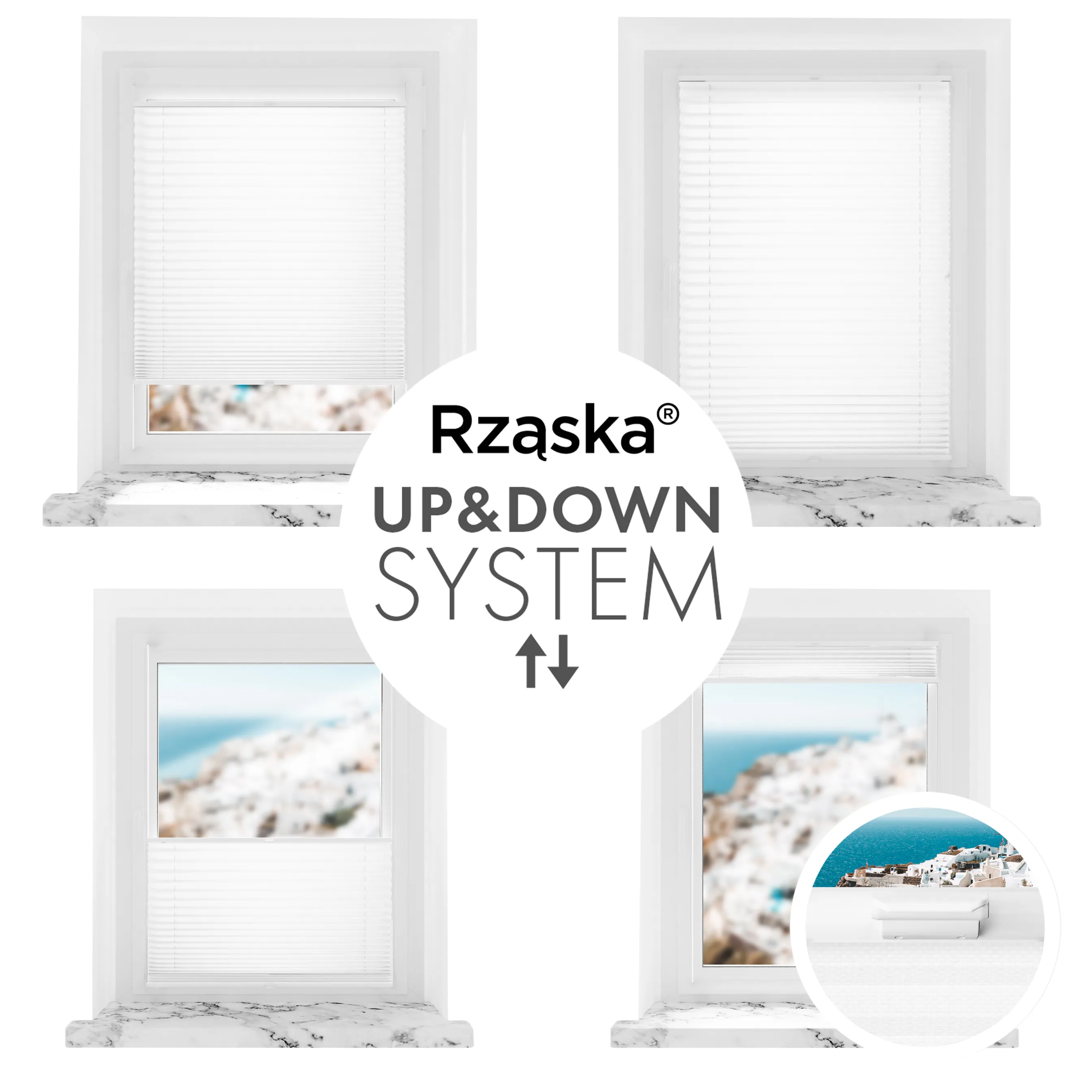 Bezinwazyjne plisy okienne Rząska® na wymiar, uchwyty Risinfix Incognito X do zaciskania, kolekcja Premium w kolorze Białe święto, białym z profilem antracytowym.