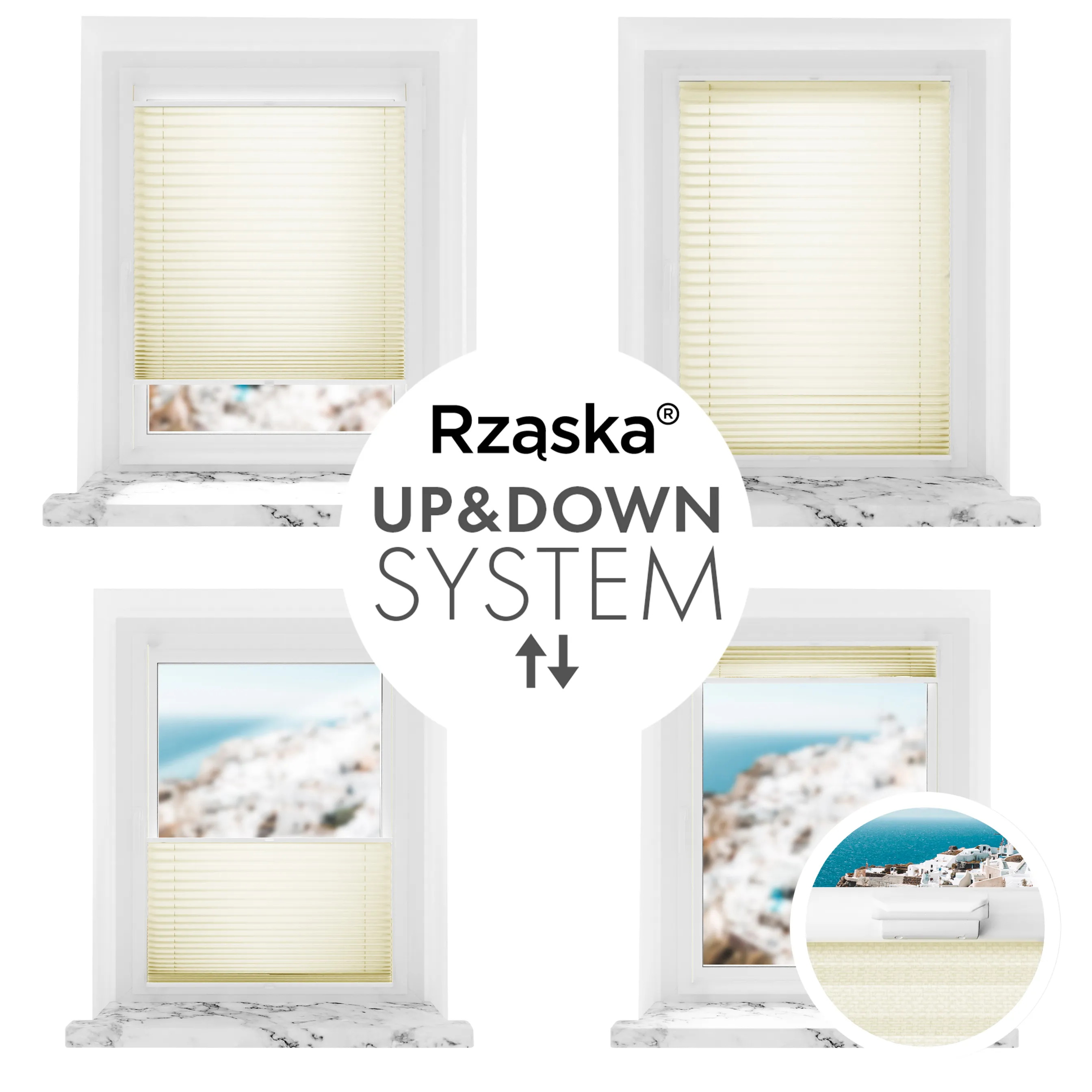 Inwazyjne rolety plisowane zaciemniajace Rząska® na wymiar, uchwyty Risinfix do przykręcania, kolekcja Thermo w kolorze Piaskowiec, beżowym z profilem białym.