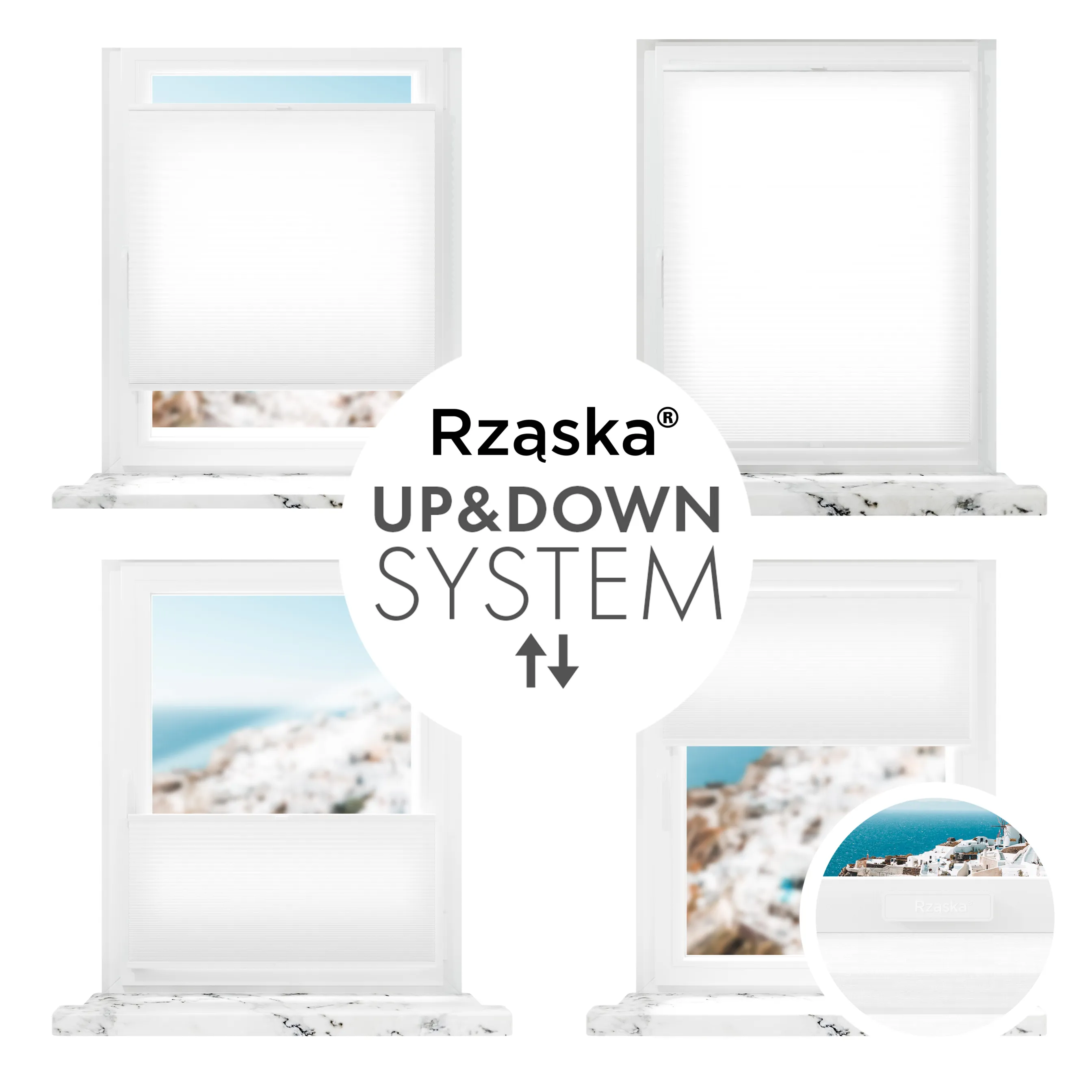 Rząska® bezinwazyjna roleta termoizolacyjna na wymiar • Thermo Honeycomb (Plaster Miodu): kolor tkaniny Kokosowy Mus, biały • Risinfix Double 2w1 • kolor profili biały