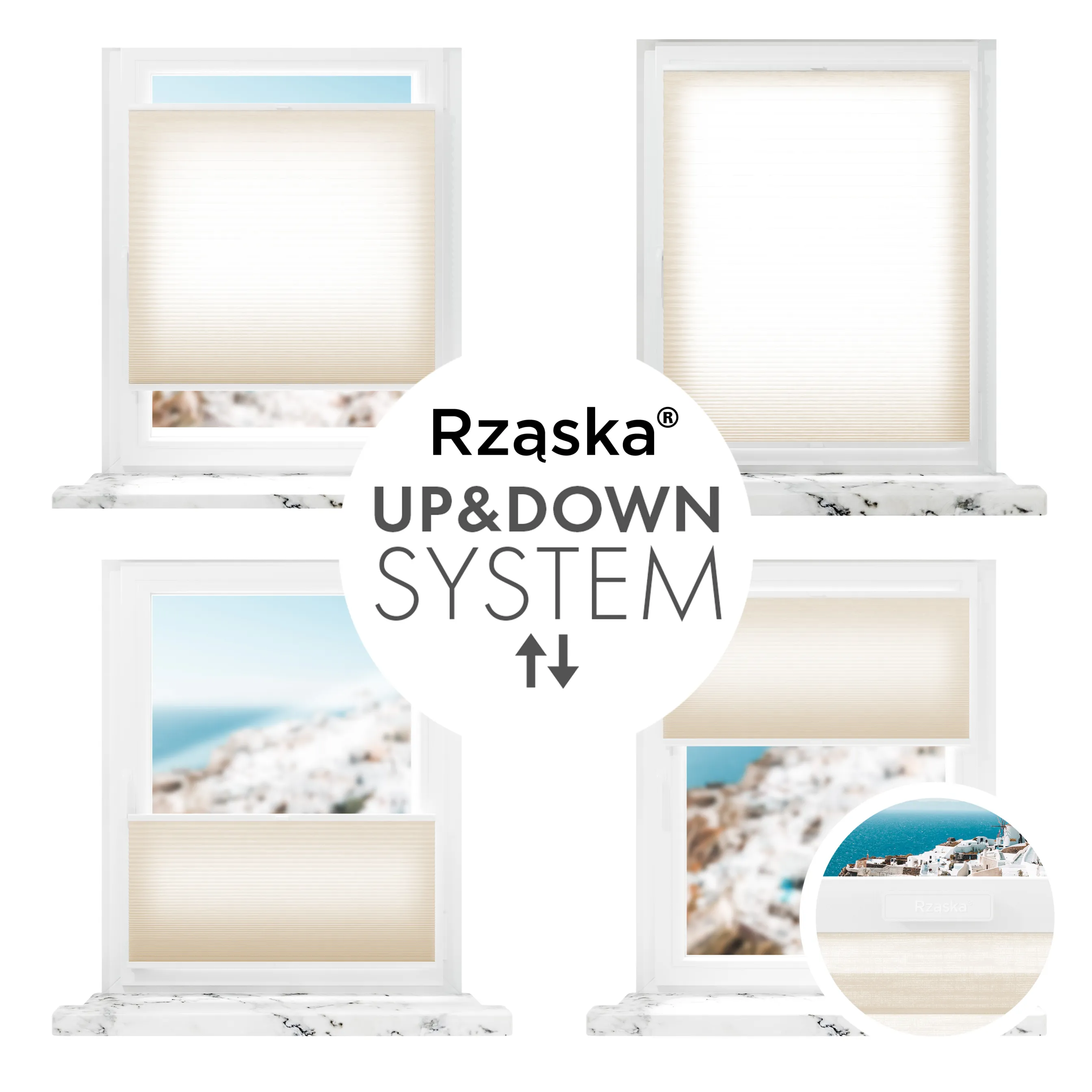 Rząska® bezinwazyjna roleta termoizolacyjna na wymiar • Thermo Honeycomb (Plaster Miodu): kolor tkaniny Krem Sezamowy, kremowy • Risinfix Double 2w1 • kolor profili biały