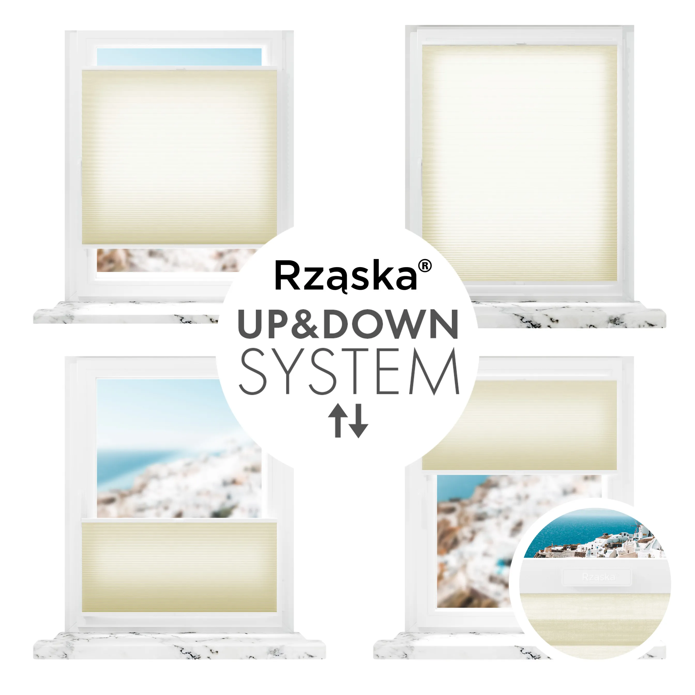 Rząska® bezinwazyjne plisy zaciemniające na wymiar • Thermo Honeycomb (Plaster Miodu): kolor tkaniny Maślane Ciastko, beżowy • Risinfix do zaciskania (transparent) • kolor profili biały