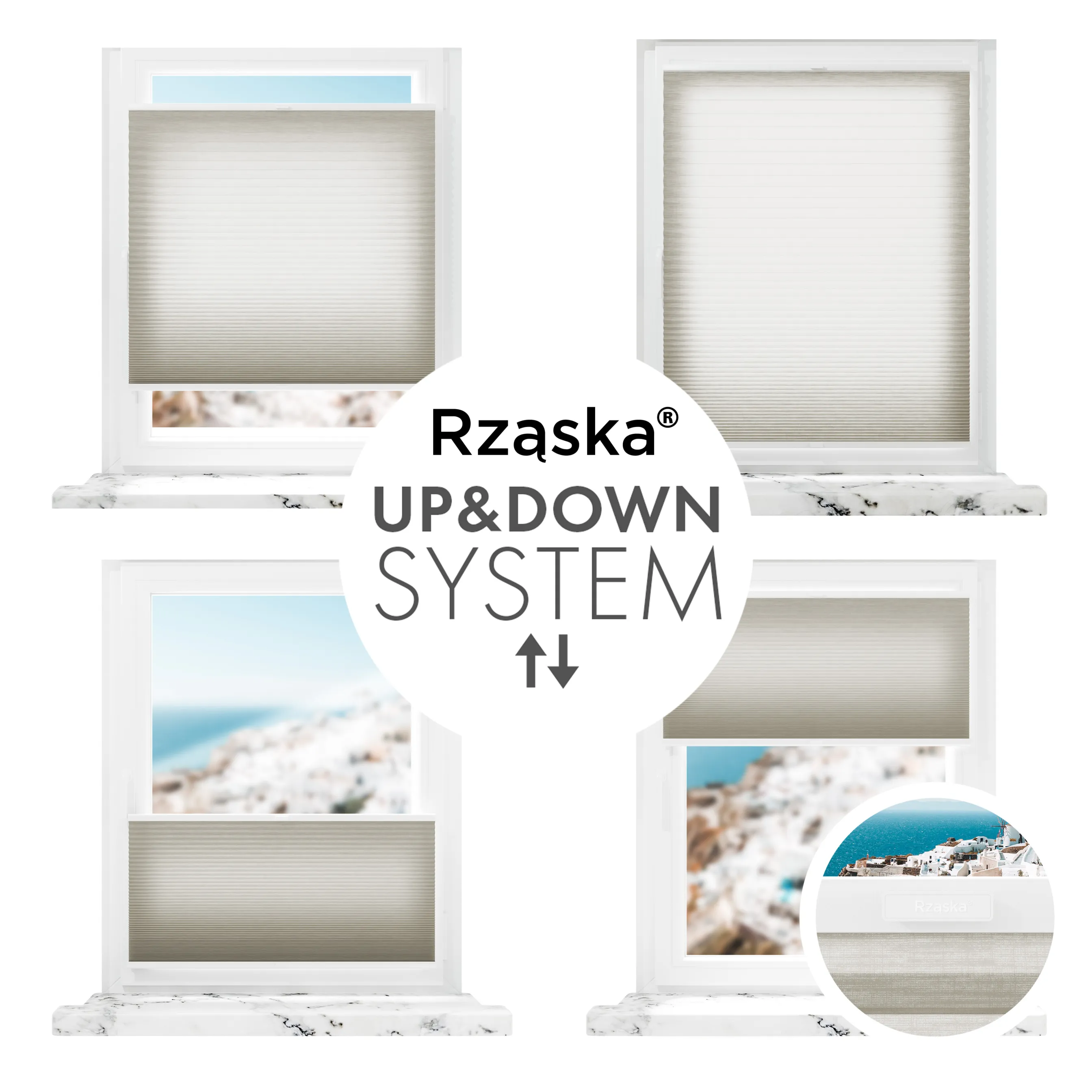 Rząska® bezinwazyjna roleta termoizolacyjna na wymiar • Thermo Honeycomb (Plaster Miodu): kolor tkaniny Chia Pudding, szary • Risinfix Double 2w1 • kolor profili biały