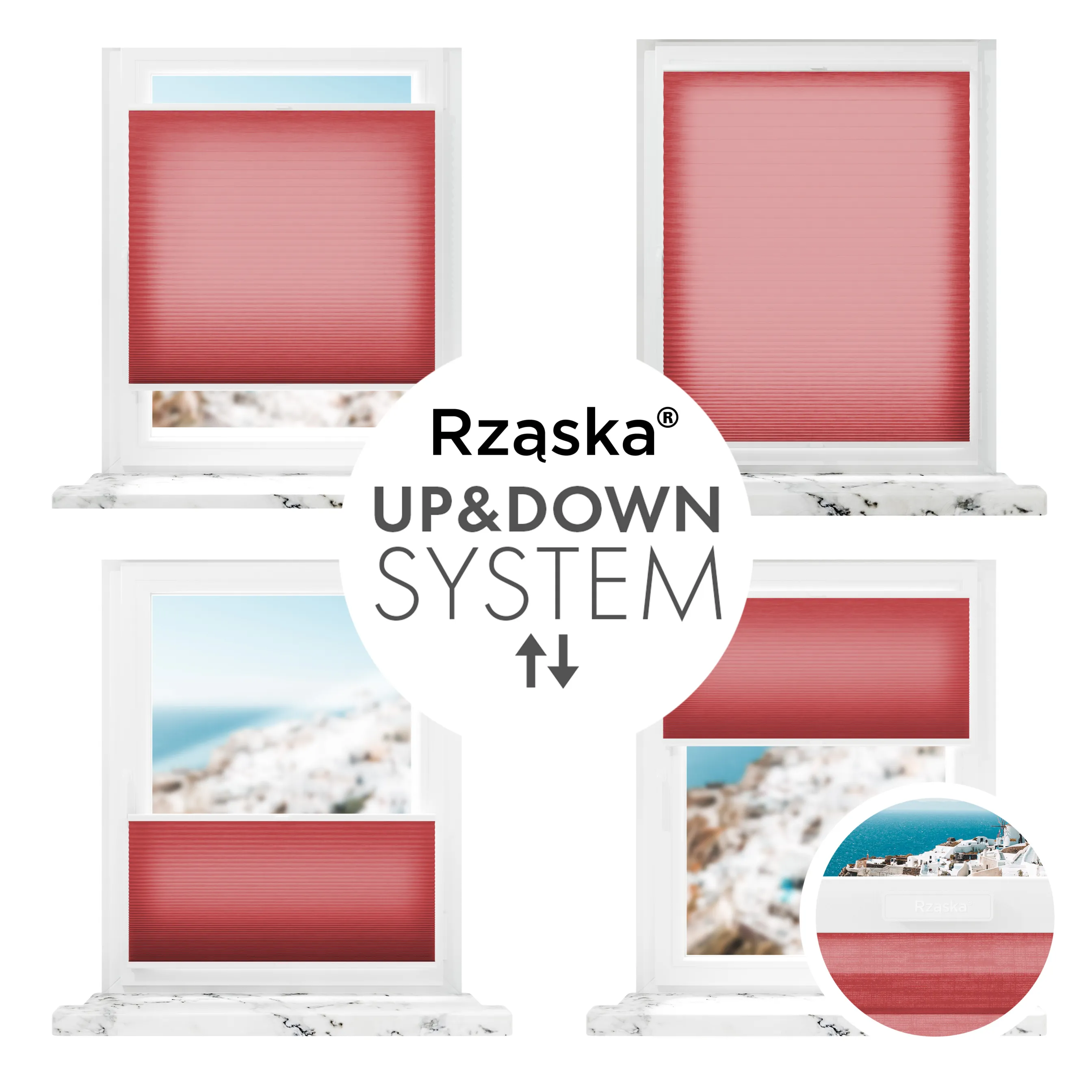 Rząska® bezinwazyjna roleta termoizolacyjna na wymiar • Thermo Honeycomb (Plaster Miodu): kolor tkaniny Soczysta Wiśnia, czerwony • Risinfix Double 2w1 • kolor profili biały