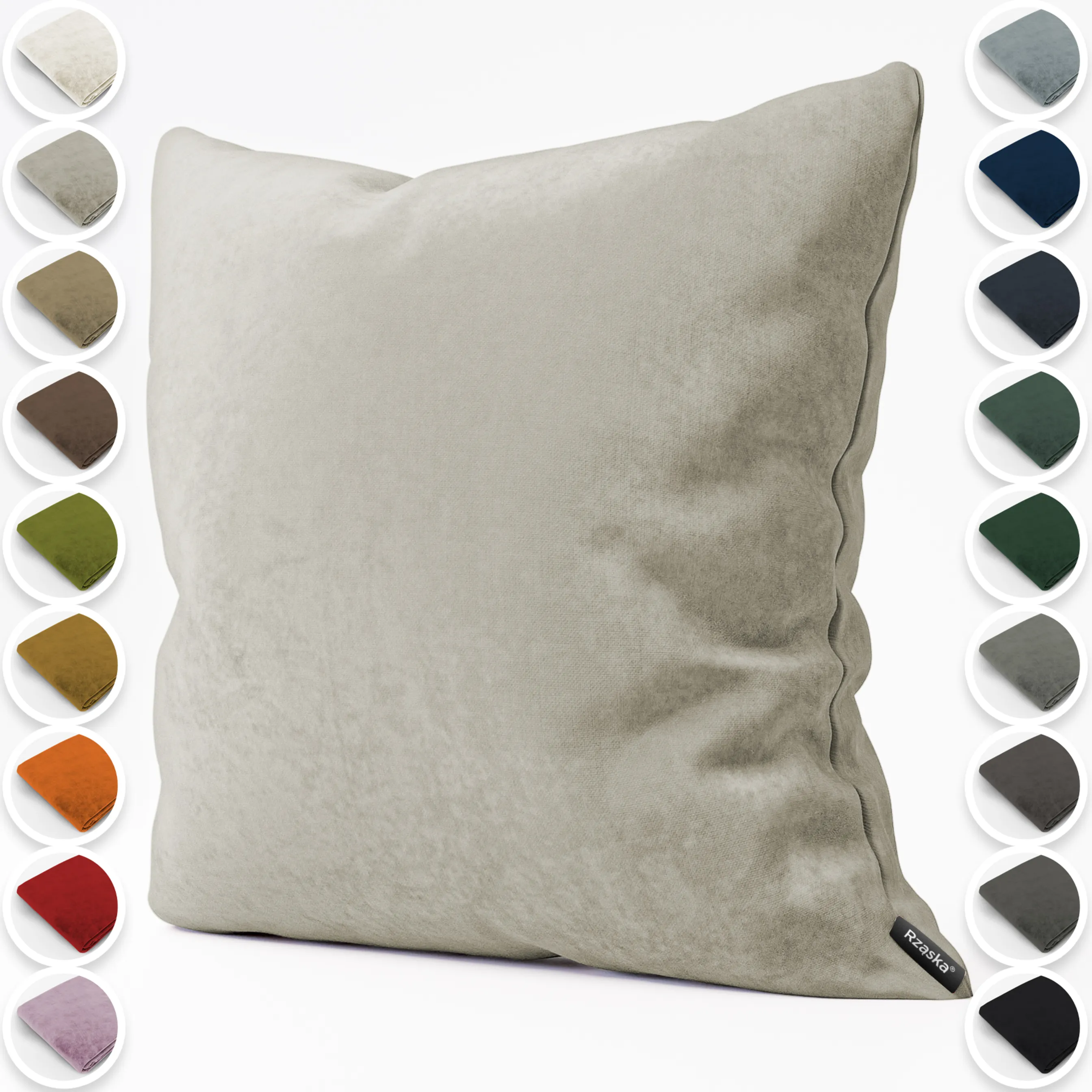 Dekoracyjne poszewki na poduszki Rząska® w rozmiarze 40x40 cm, przytulne i miękkie z kolekcji Millenium Velvet w kolorze Grey Goose, beżowym.