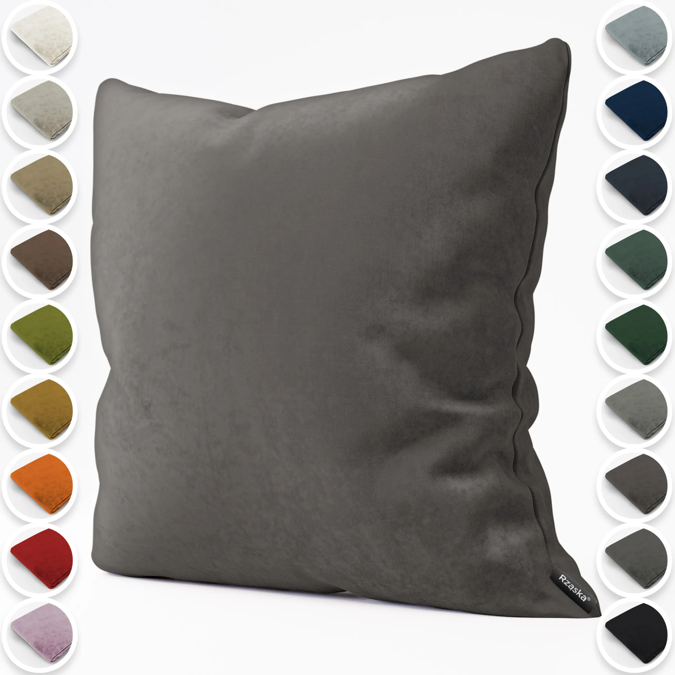 Dekoracyjne poszewki na poduszki Rząska® w rozmiarze 40x40 cm, przytulne i miękkie z kolekcji Millenium Velvet w kolorze Great Wolf, szarym.
