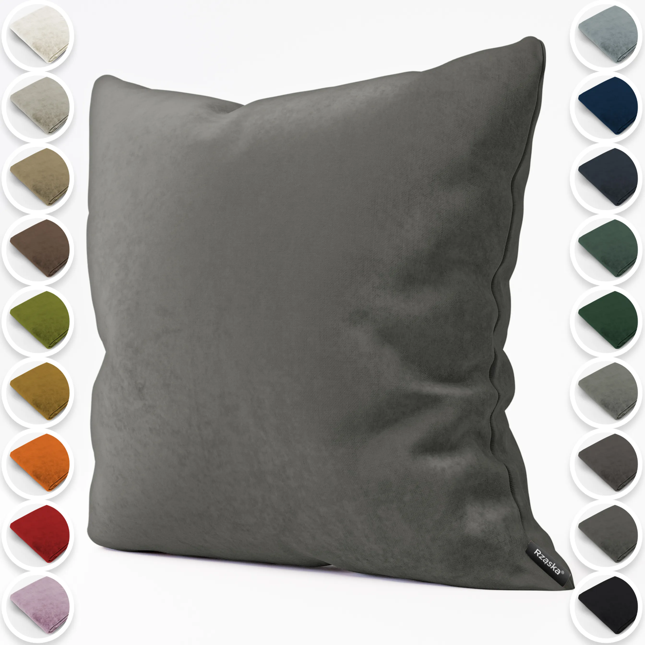 Dekoracyjne poszewki na poduszki Rząska® w rozmiarze 40x40 cm, przytulne i miękkie z kolekcji Millenium Velvet w kolorze Dark Shadow, szarym.