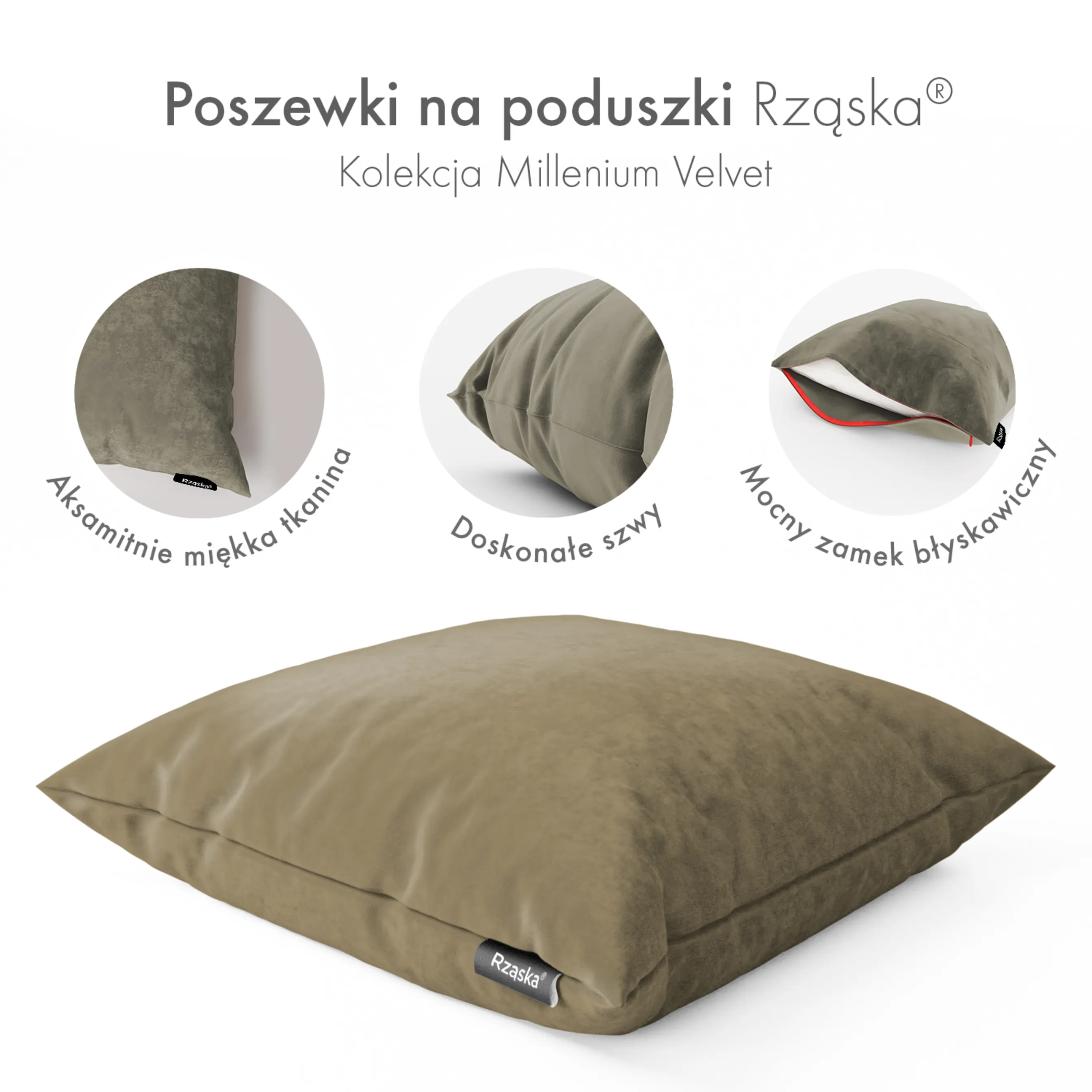 Dekoracyjne poszewki na poduszki Rząska® w rozmiarze 40x40 cm, przytulne i miękkie z kolekcji Millenium Velvet w kolorze Brown Teddy, beżowym.