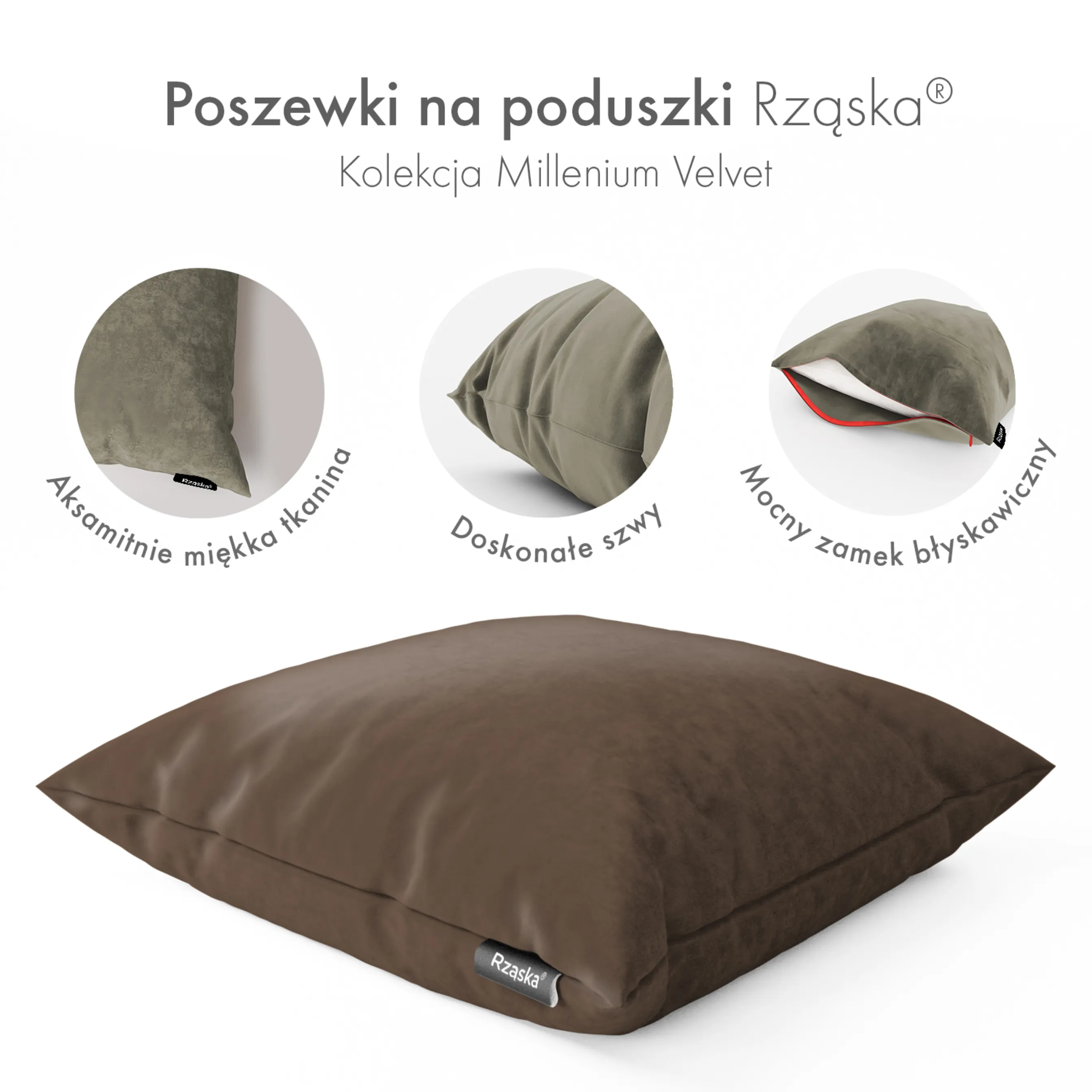 Dekoracyjne poszewki na poduszki Rząska® w rozmiarze 40x40 cm, przytulne i miękkie z kolekcji Millenium Velvet w kolorze Bright Lead, szarym.