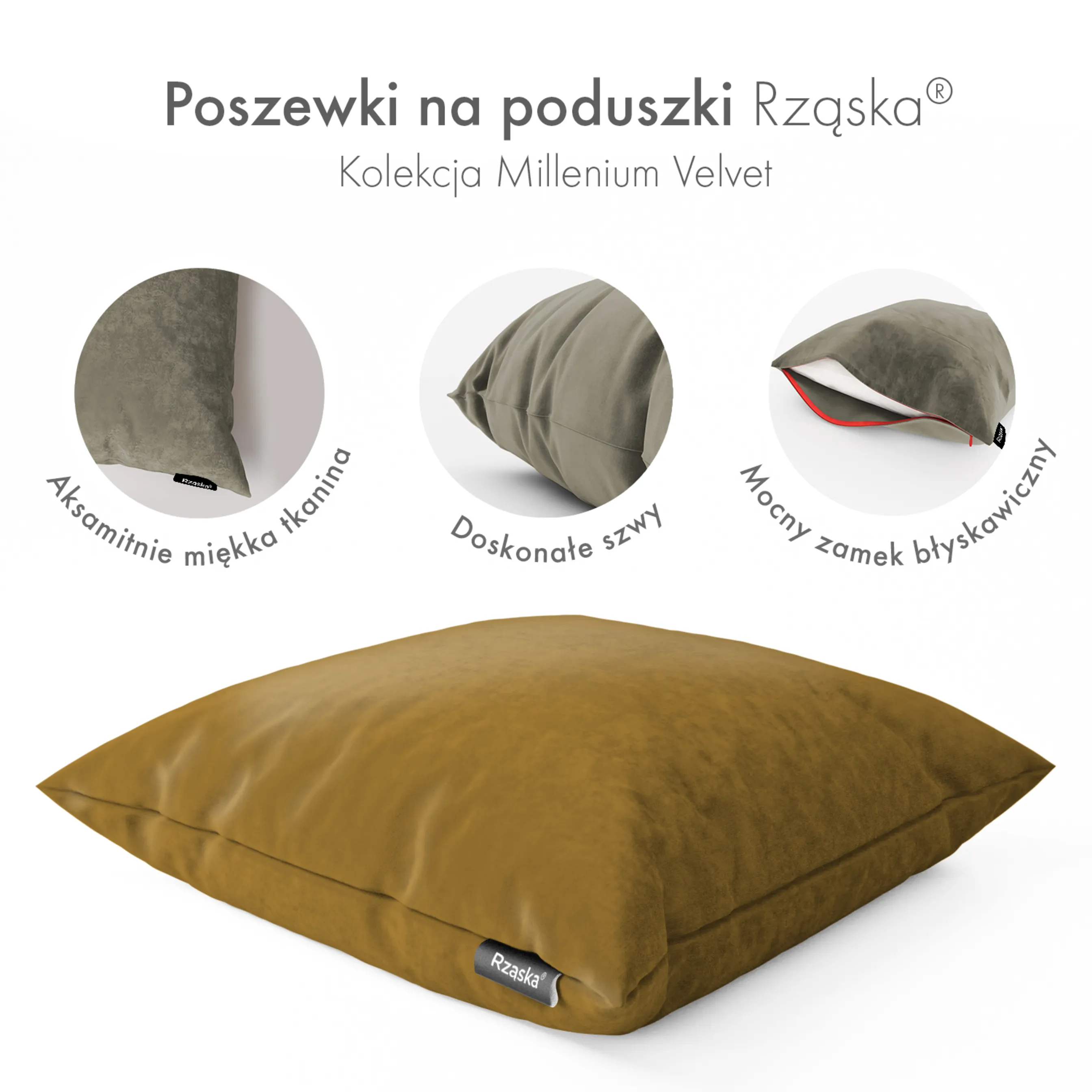 Dekoracyjne poszewki na poduszki Rząska® w rozmiarze 40x40 cm, przytulne i miękkie z kolekcji Millenium Velvet w kolorze Butterscotch, żółtym.
