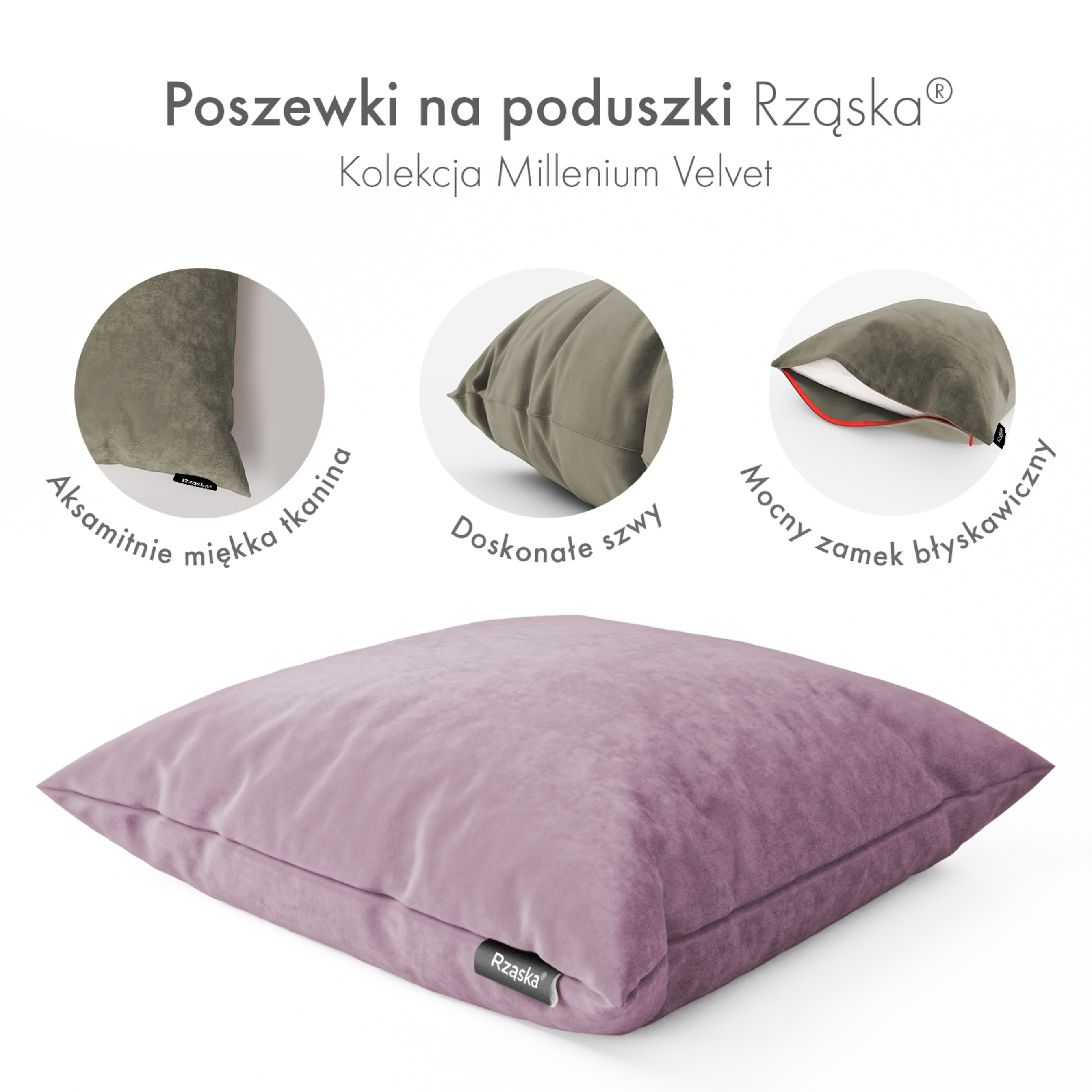 Dekoracyjne poszewki na poduszki Rząska® w rozmiarze 40x40 cm, przytulne i miękkie z kolekcji Millenium Velvet w kolorze Purple Grape, fioletowym.