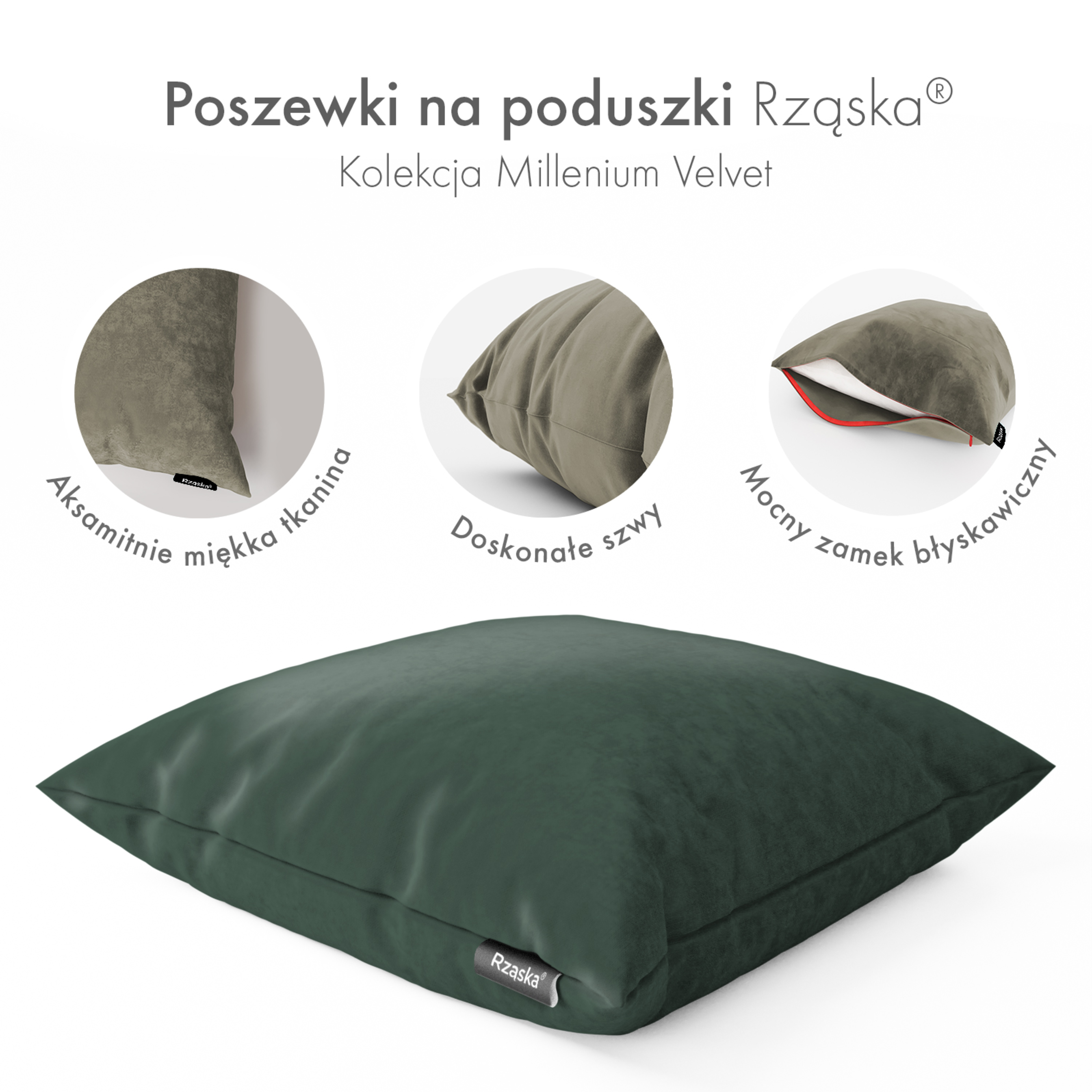 Dekoracyjne poszewki na poduszki Rząska® w rozmiarze 40x40 cm, przytulne i miękkie z kolekcji Millenium Velvet w kolorze Isle of Pines, ciemnoniebieskim.