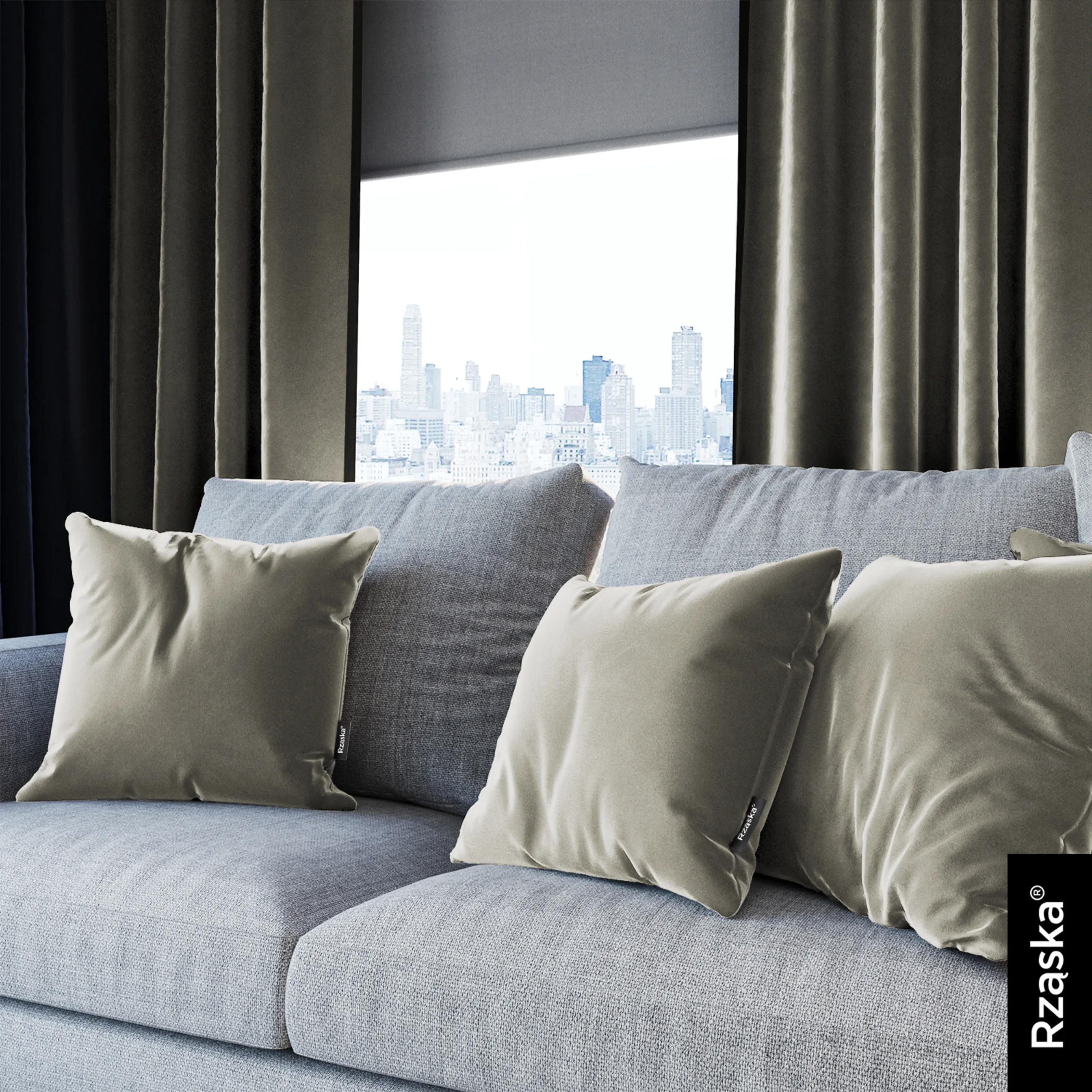 Dekoracyjne poszewki na poduszki Rząska® w rozmiarze 40x40 cm, przytulne i miękkie z kolekcji Millenium Velvet w kolorze Grey Goose, beżowym.