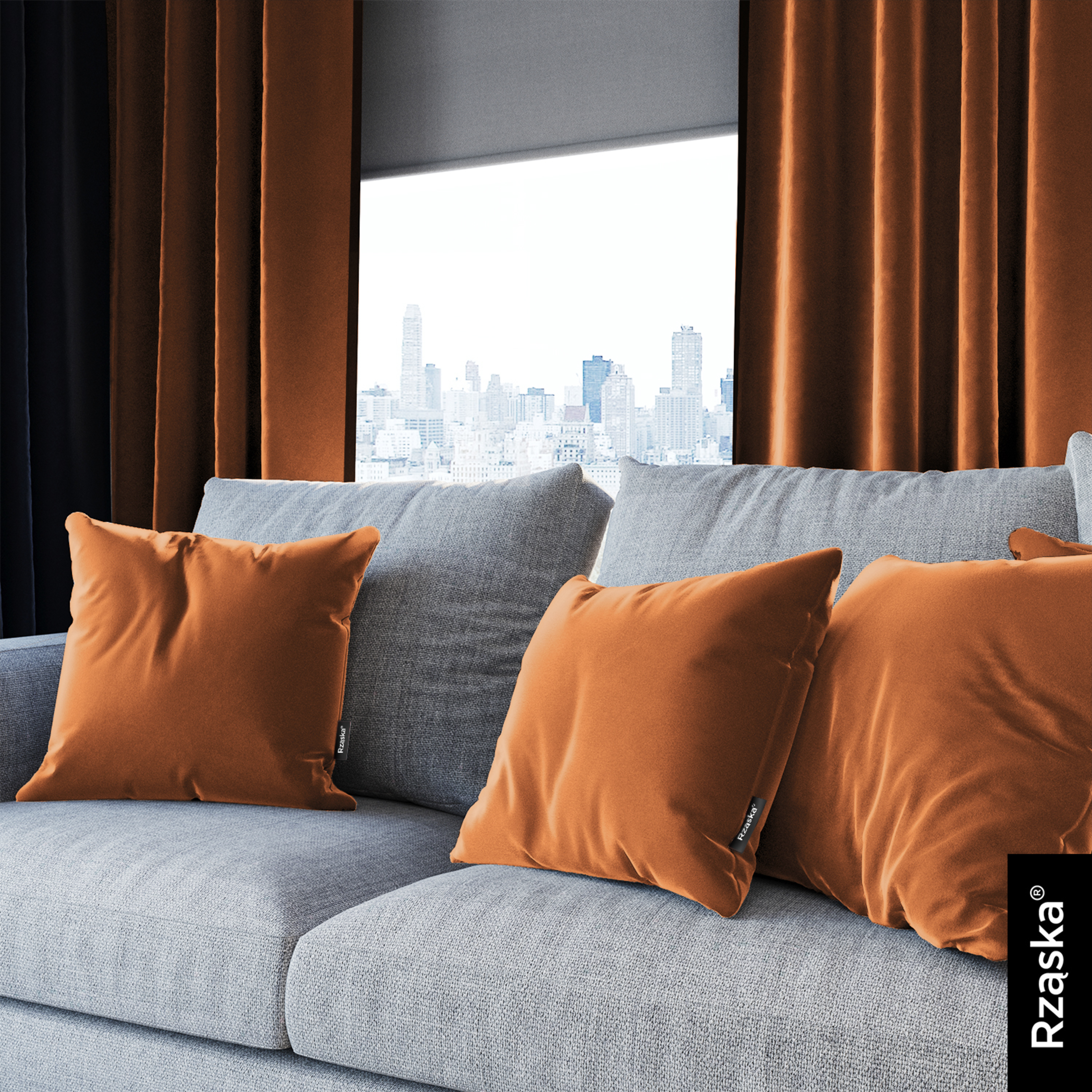 Dekoracyjne poszewki na poduszki Rząska® w rozmiarze 40x40 cm, przytulne i miękkie z kolekcji Millenium Velvet w kolorze Marmalade, pomarańczowym.