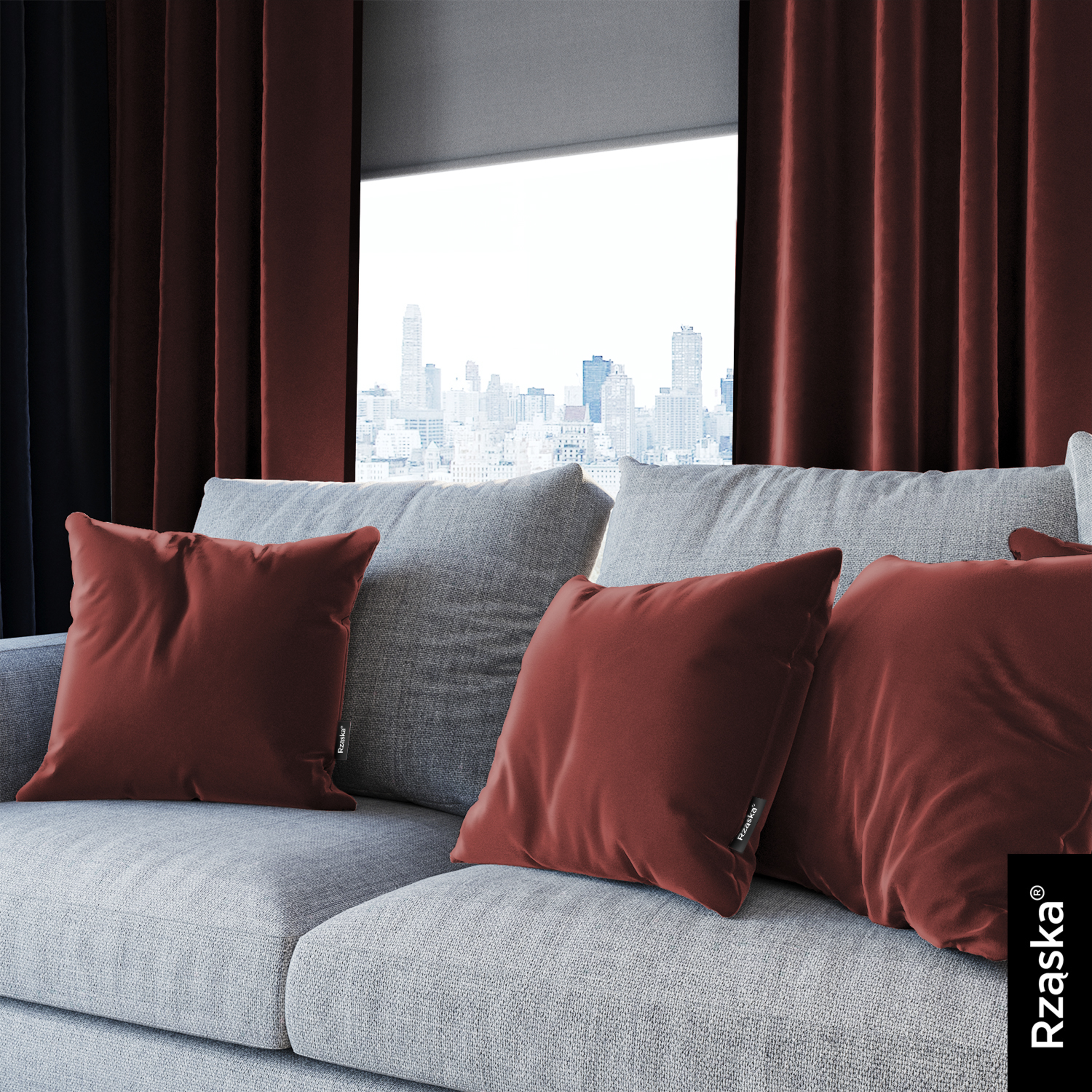 Dekoracyjne poszewki na poduszki Rząska® w rozmiarze 40x40 cm, przytulne i miękkie z kolekcji Millenium Velvet w kolorze Carmine, czerwonym.