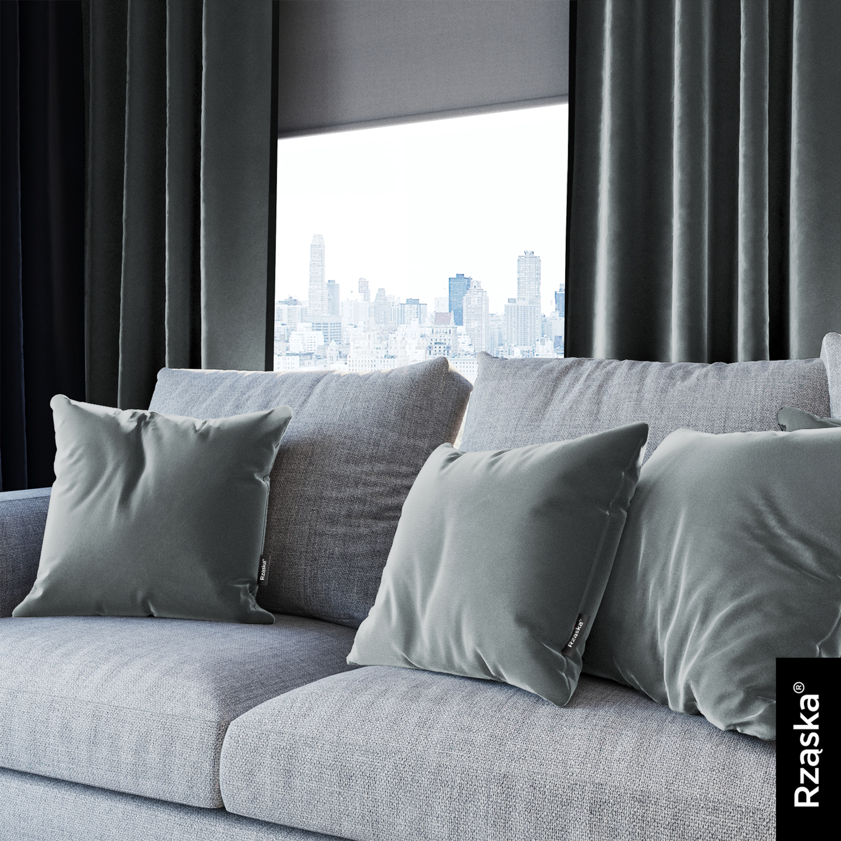 Dekoracyjne poszewki na poduszki Rząska® w rozmiarze 40x40 cm, przytulne i miękkie z kolekcji Millenium Velvet w kolorze Koala Shade, szarym.