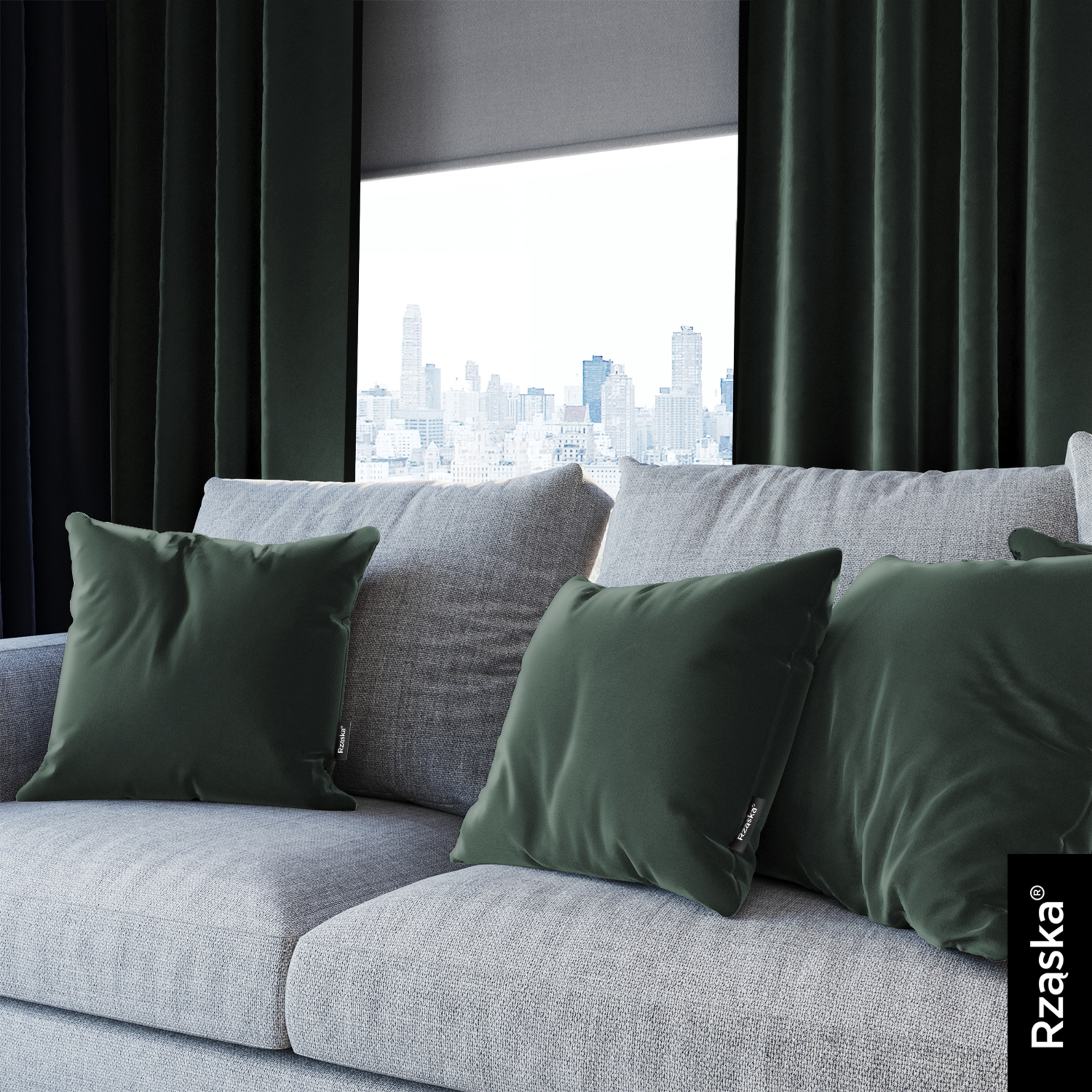 Dekoracyjne poszewki na poduszki Rząska® w rozmiarze 40x40 cm, przytulne i miękkie z kolekcji Millenium Velvet w kolorze Isle of Pines, ciemnoniebieskim.