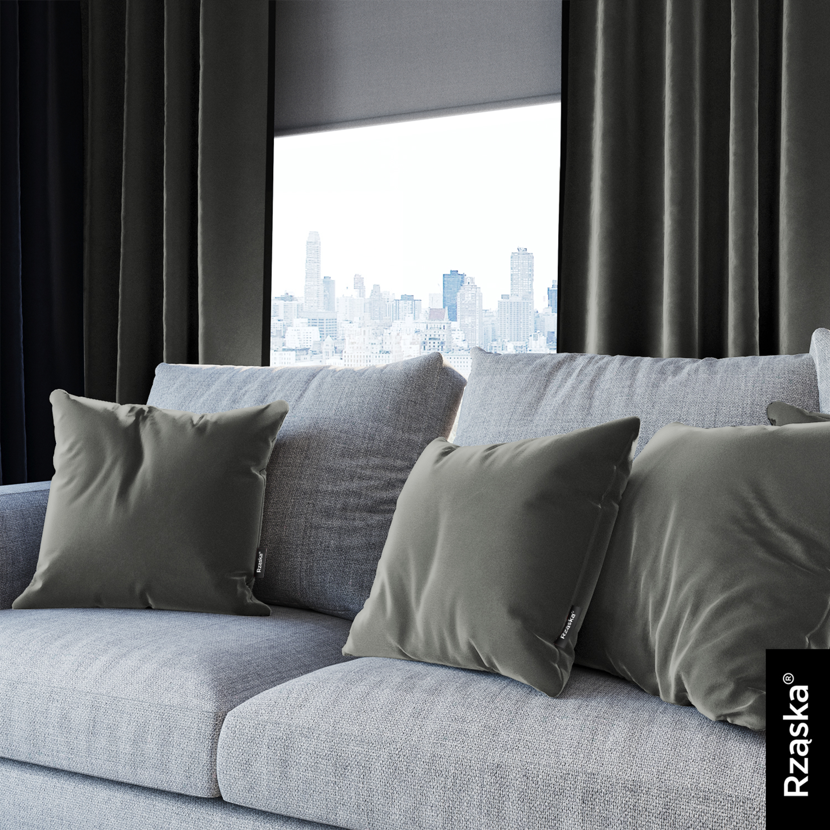 Dekoracyjne poszewki na poduszki Rząska® w rozmiarze 40x40 cm, przytulne i miękkie z kolekcji Millenium Velvet w kolorze Umber Gray, szarym.