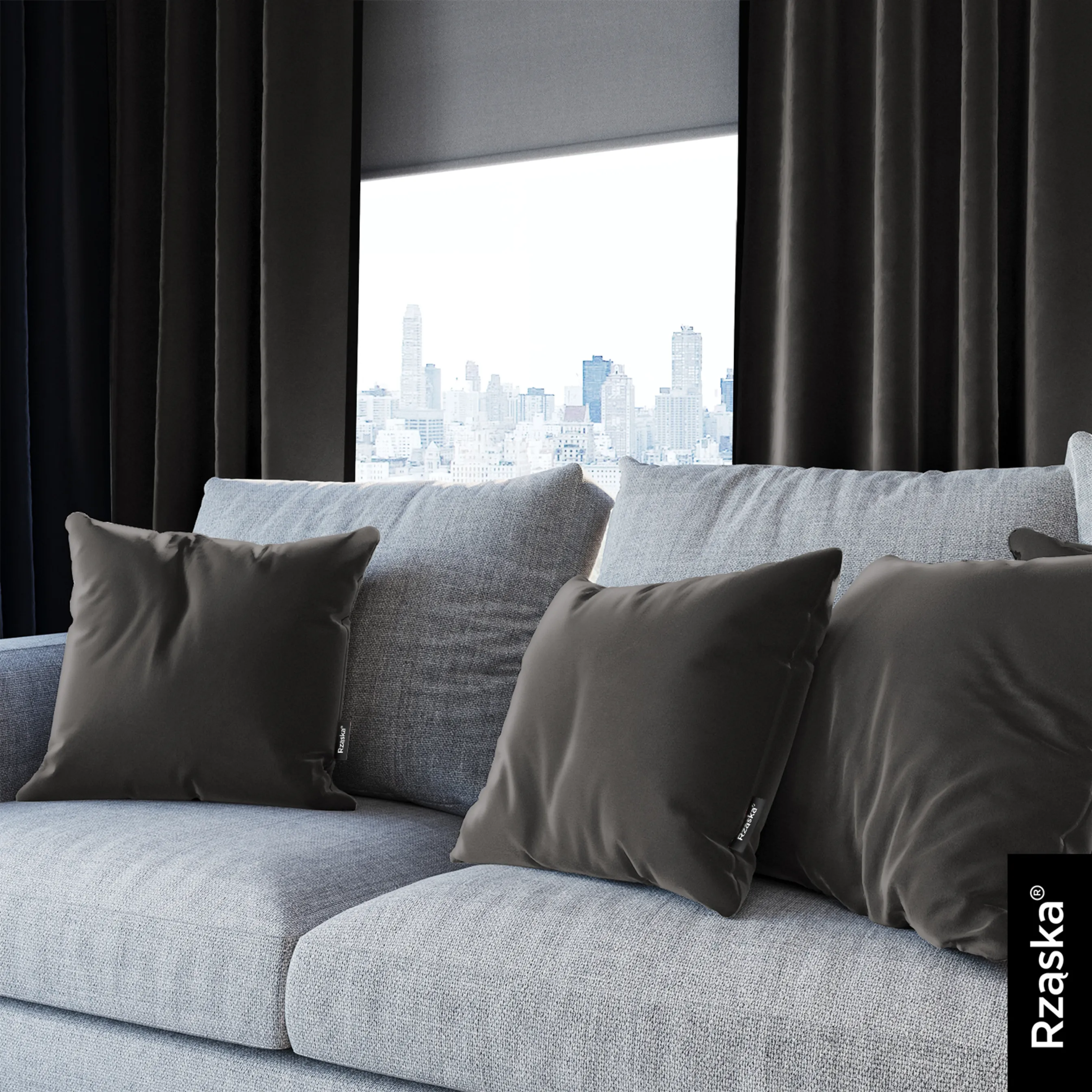 Dekoracyjne poszewki na poduszki Rząska® w rozmiarze 40x40 cm, przytulne i miękkie z kolekcji Millenium Velvet w kolorze Great Wolf, szarym.